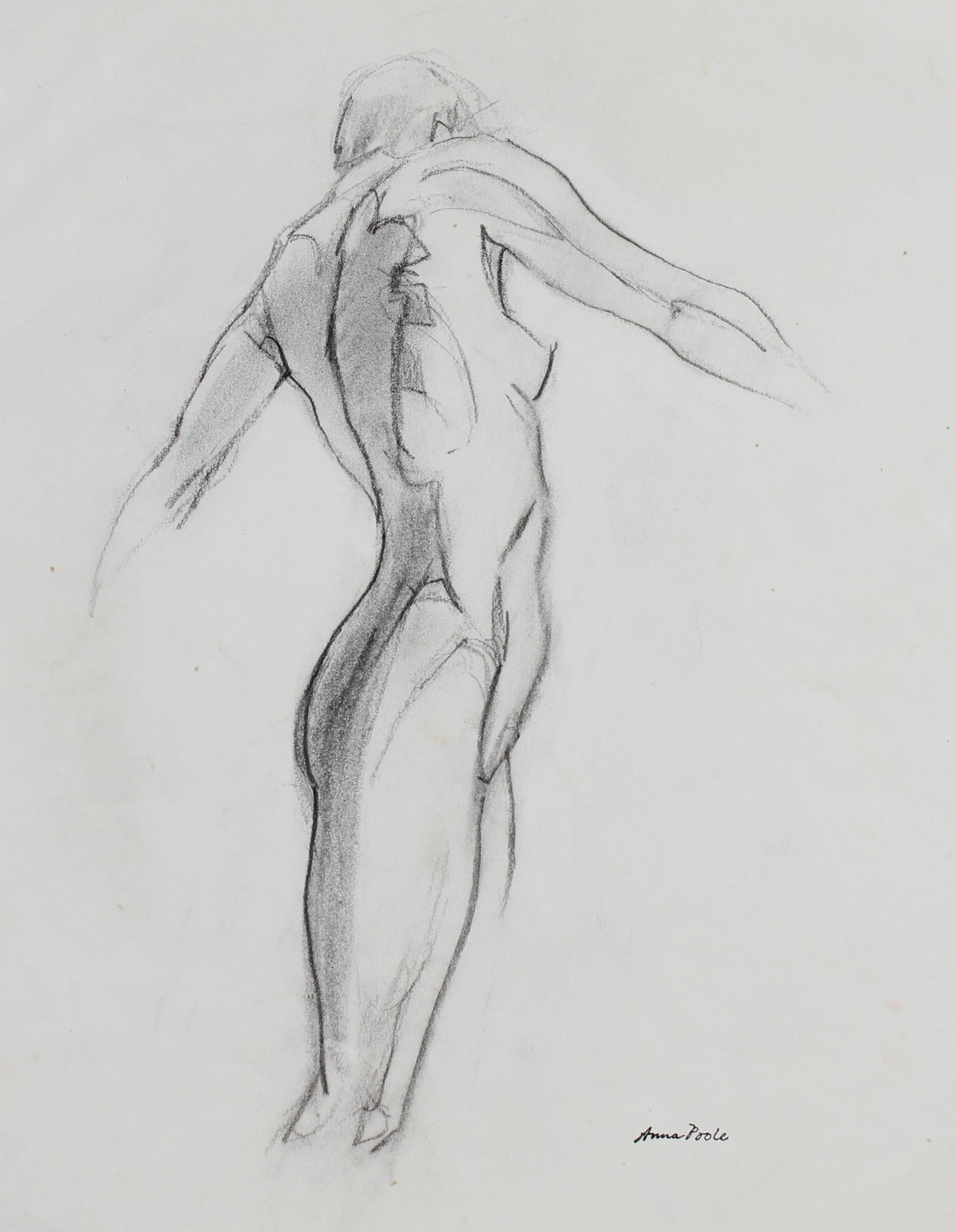 Twisted Figure Study<br>Late 20th Century Charcoal<br><br>#99167