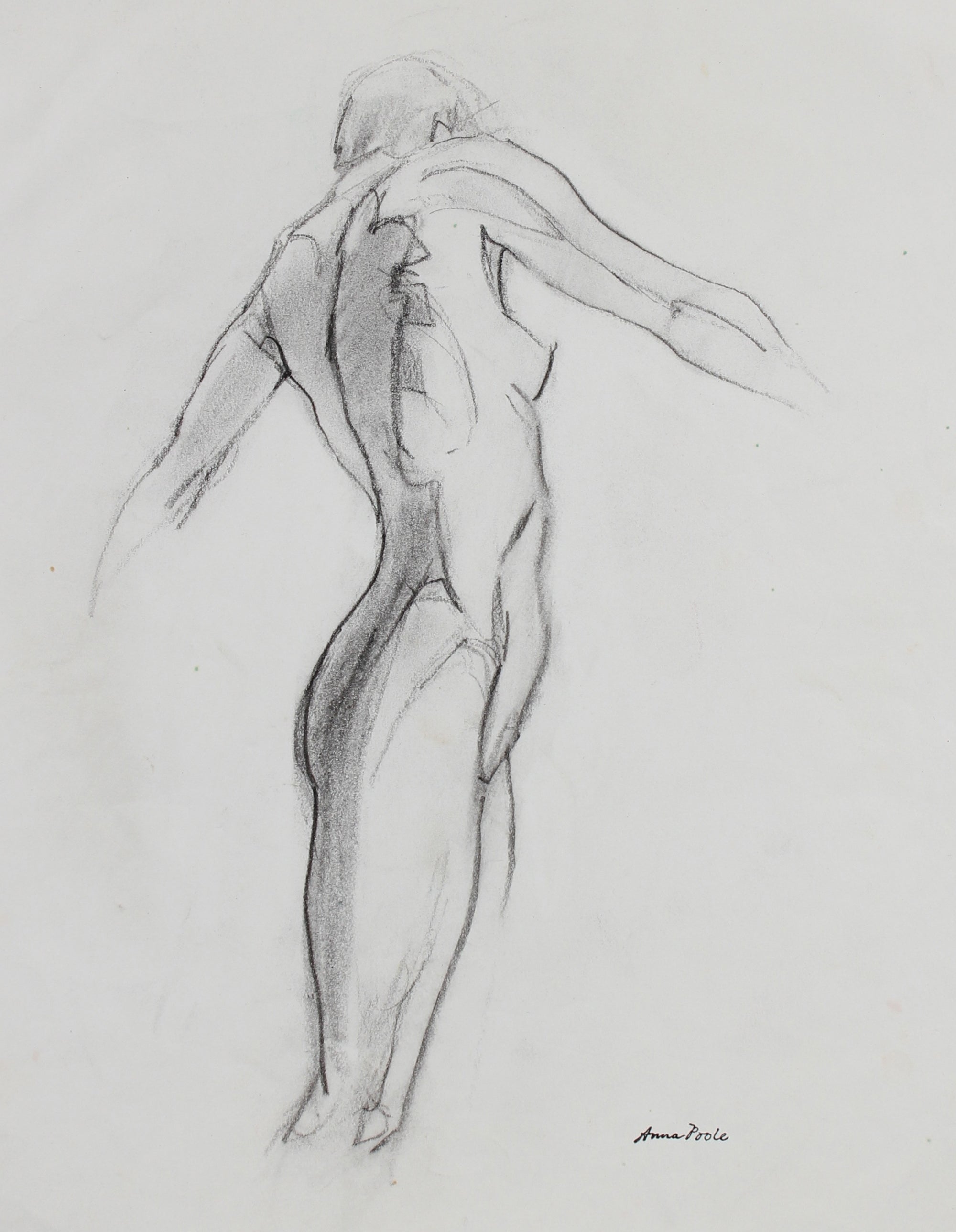 Twisted Figure Study<br>Late 20th Century Charcoal<br><br>#99167