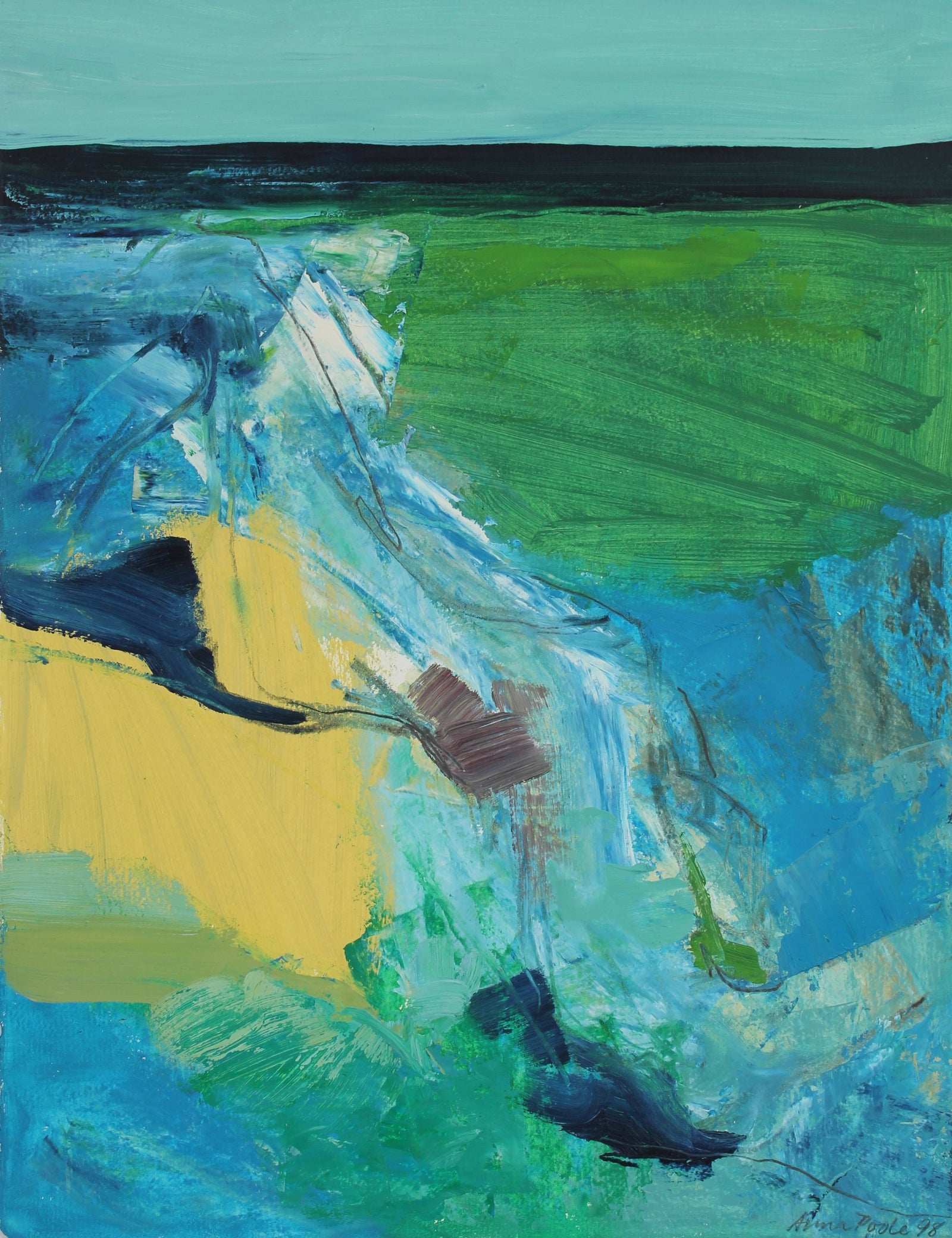 Figure & Horizon in Blue & Green<br>1998 Oil Pastel & Graphite<br><br>#99173