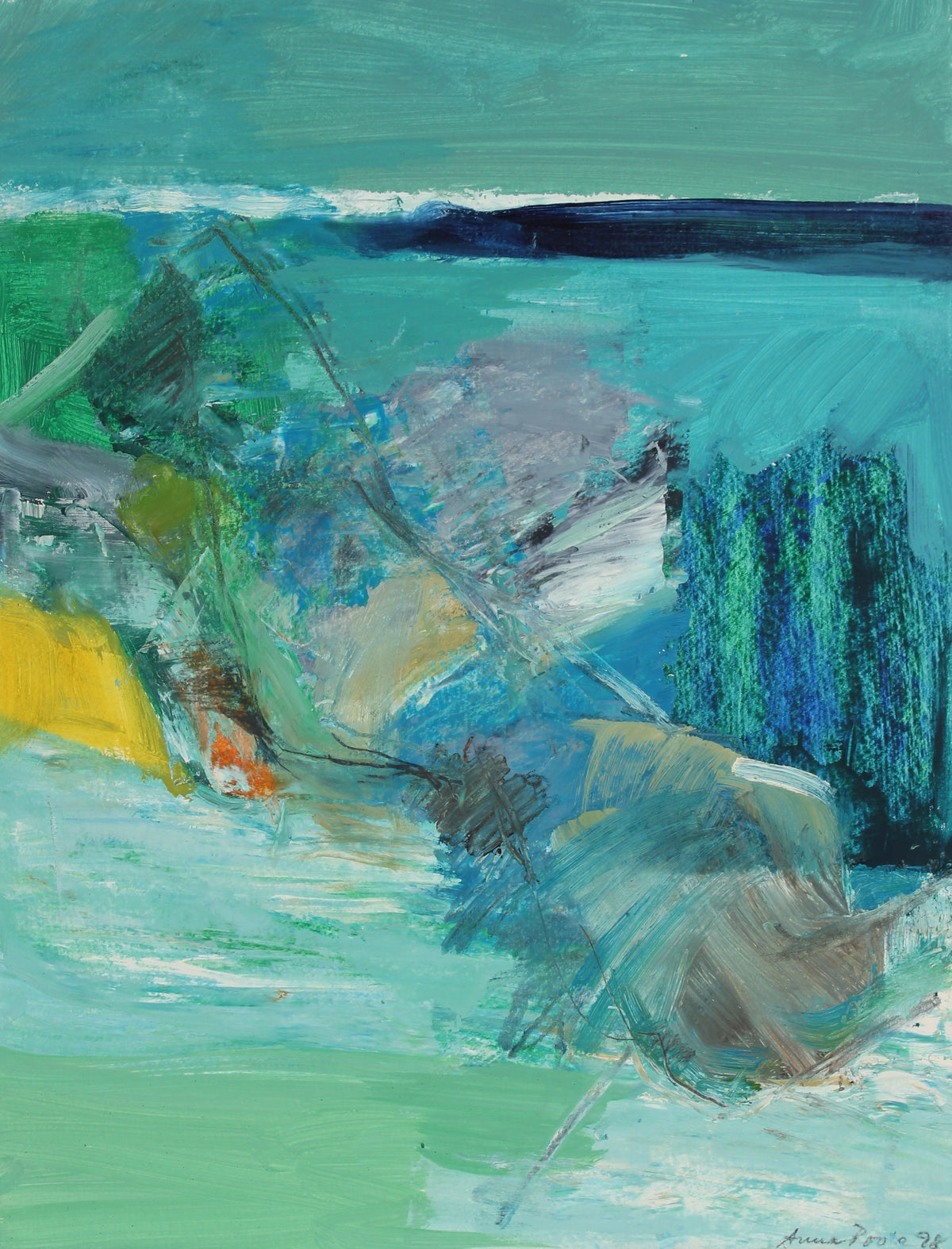 Blue & Green Color Block Abstract <br>1998 Oil, Pastel & Graphite <br><br>#99175