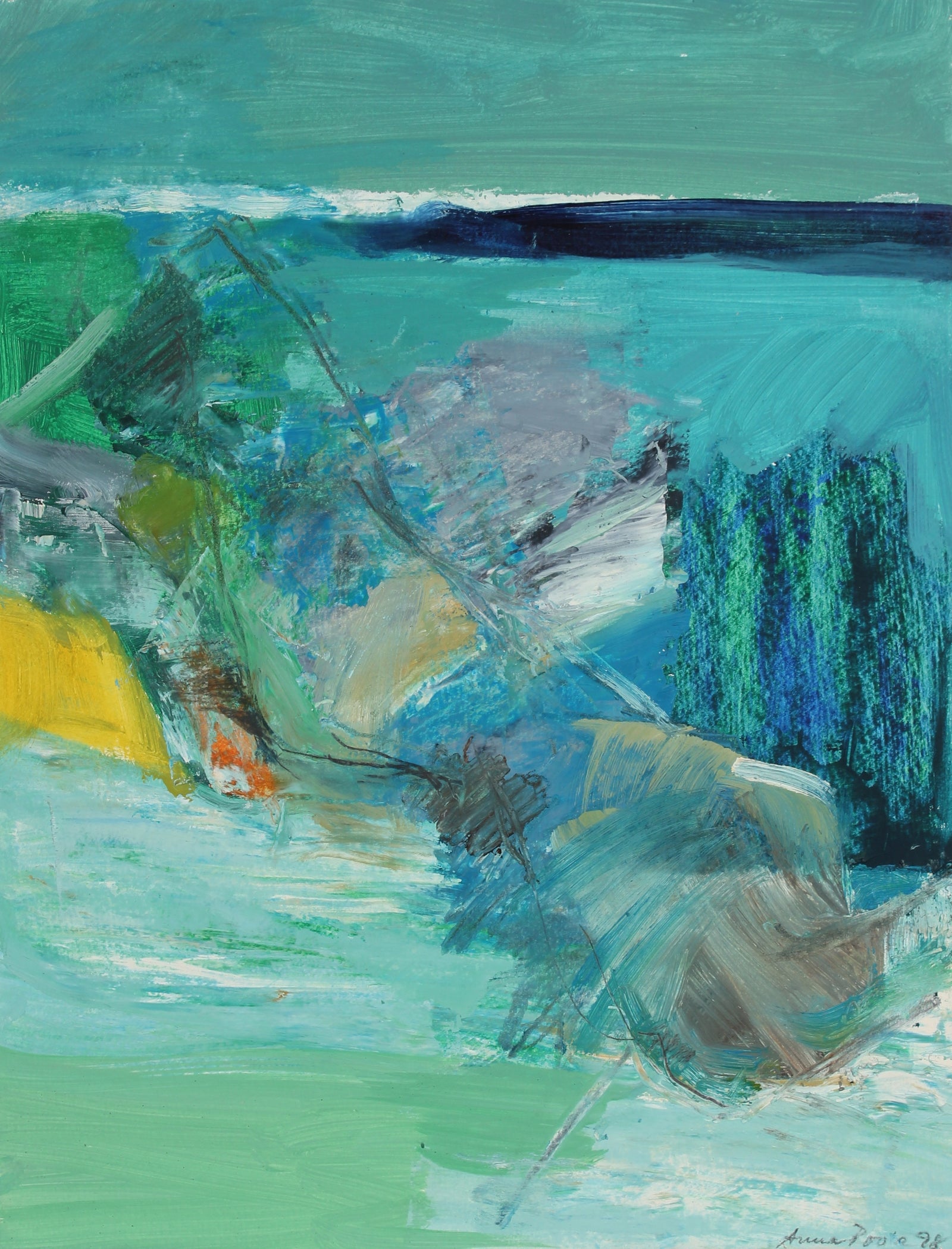 Blue & Green Color Block Abstract <br>1998 Oil, Pastel & Graphite <br><br>#99175