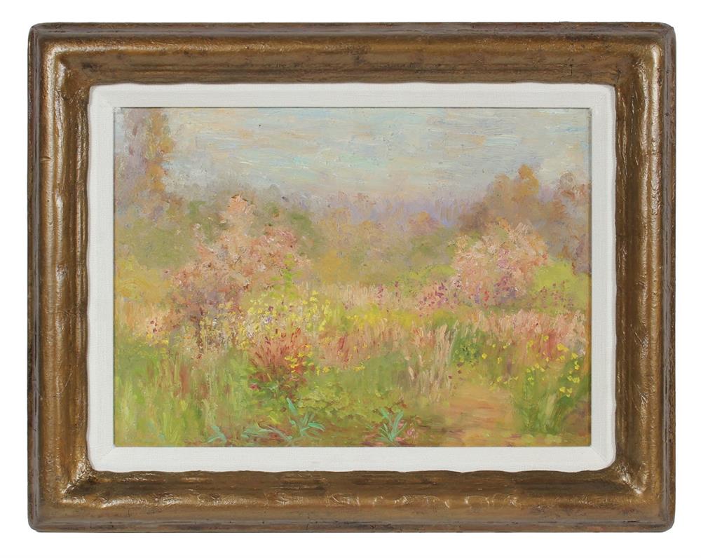 Rustic Wildflowers & Field<br>1900-30s Oil<br><br>#99410