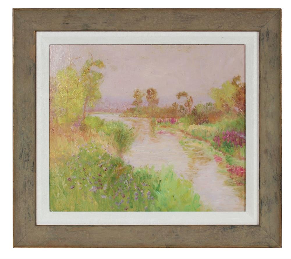 Seattle River Scene<br>1900-30s Oil<br><br>#99413