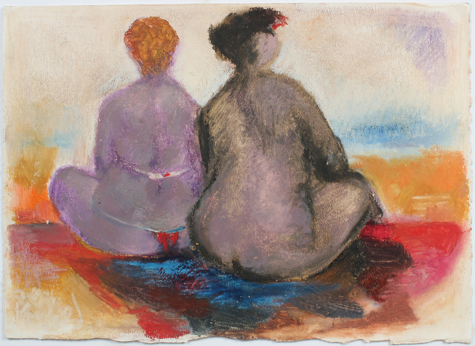 Colorful Beach Bathers <br>1988 Oil Pastel <br><br>#99434