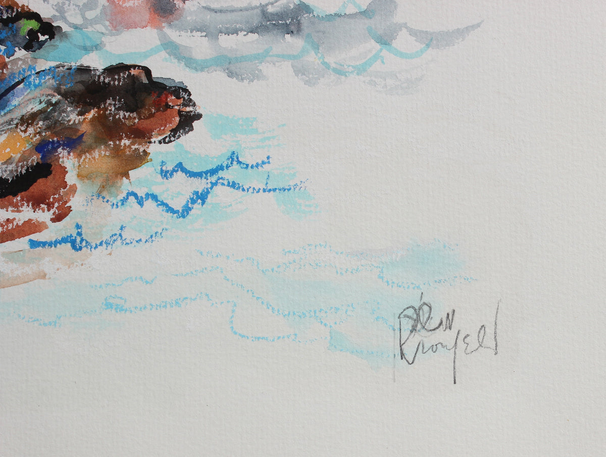 Colorful Fish Swimming <br>1970-90s Watercolor & Pastel <br><br>#99442