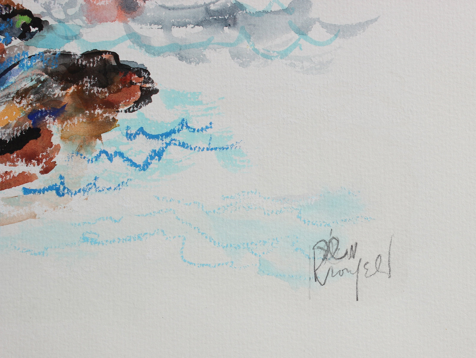Colorful Fish Swimming <br>1970-90s Watercolor & Pastel <br><br>#99442