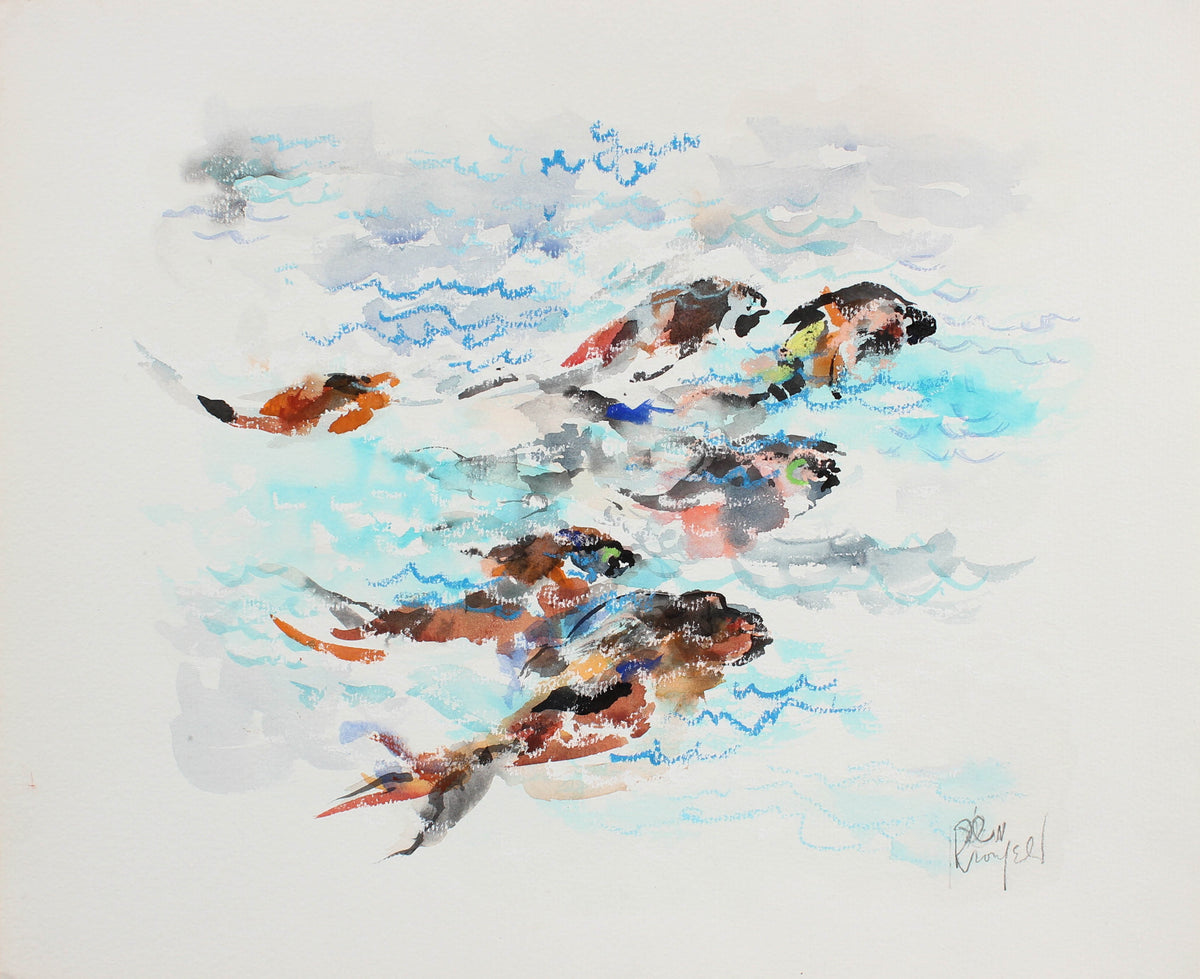 Colorful Fish Swimming &lt;br&gt;1970-90s Watercolor &amp; Pastel &lt;br&gt;&lt;br&gt;#99442