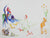 Colorful Performance of a Chicken and Rooster <br>1970s Watercolor<br><br>#99457