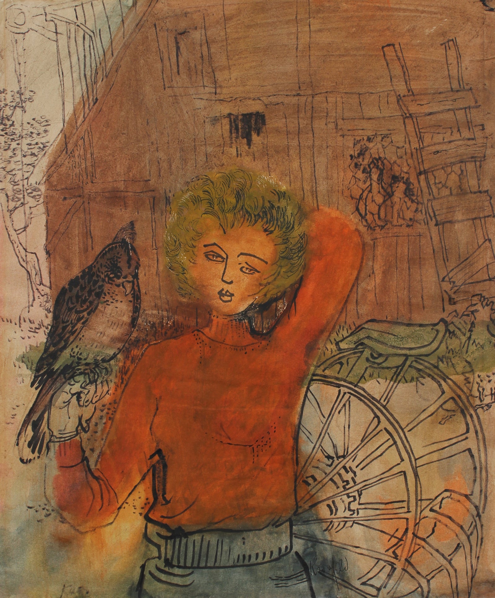 Boy & Hawk <br>1965 Ink & Gouache <br><br>#99460