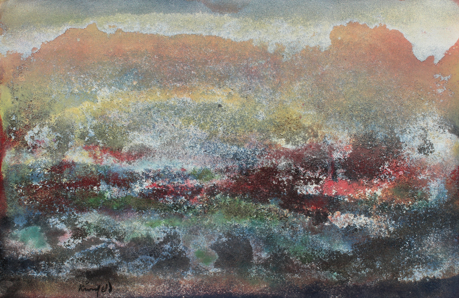 Cloudy Abstracted Skyline<br>1960s Sand & Gouache<br><br>#99466