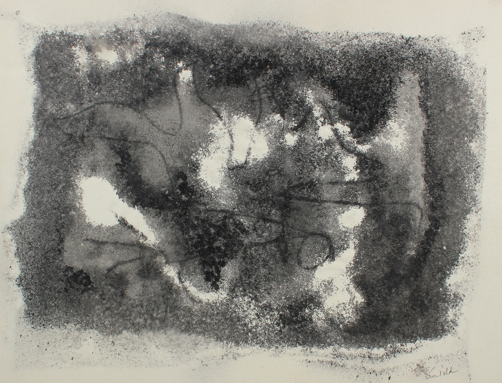 Monochrome Mixed Media Abstract <br>1960s Sand & Ink <br><br>#99468