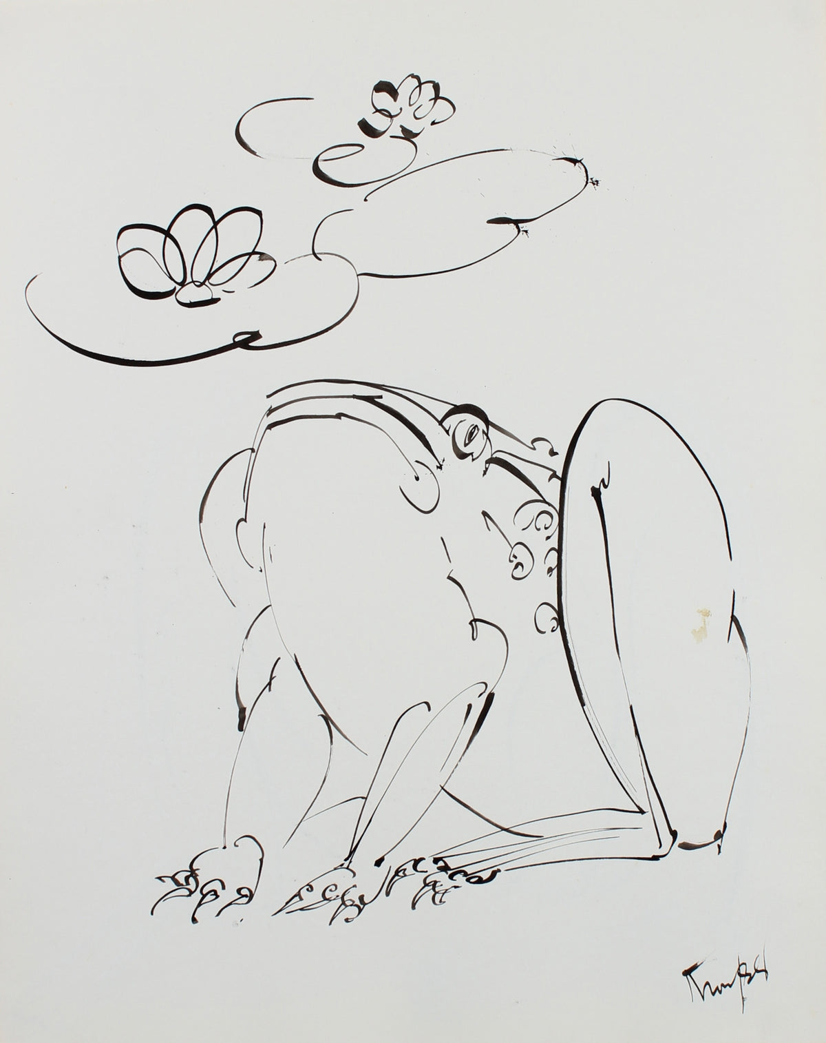 Curious Frog Drawing&lt;br&gt;1980s Ink &lt;br&gt;&lt;br&gt;#99475