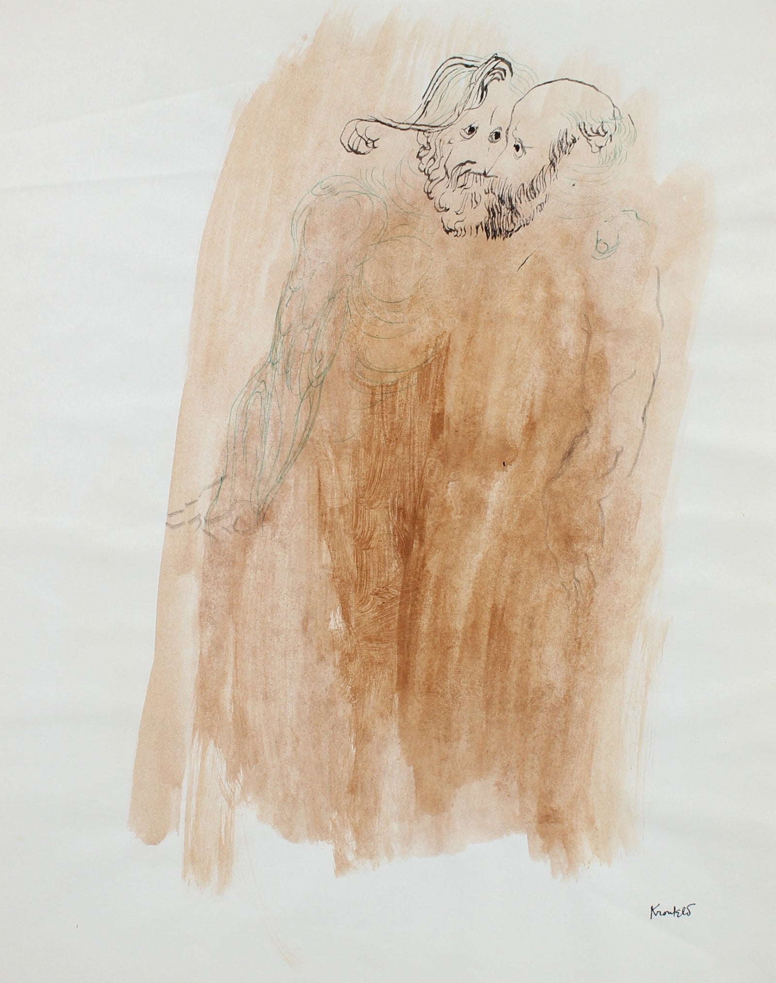 Two Nude Figures with Beards <br>1960-80s Ink and Gouache <br><br>#99480