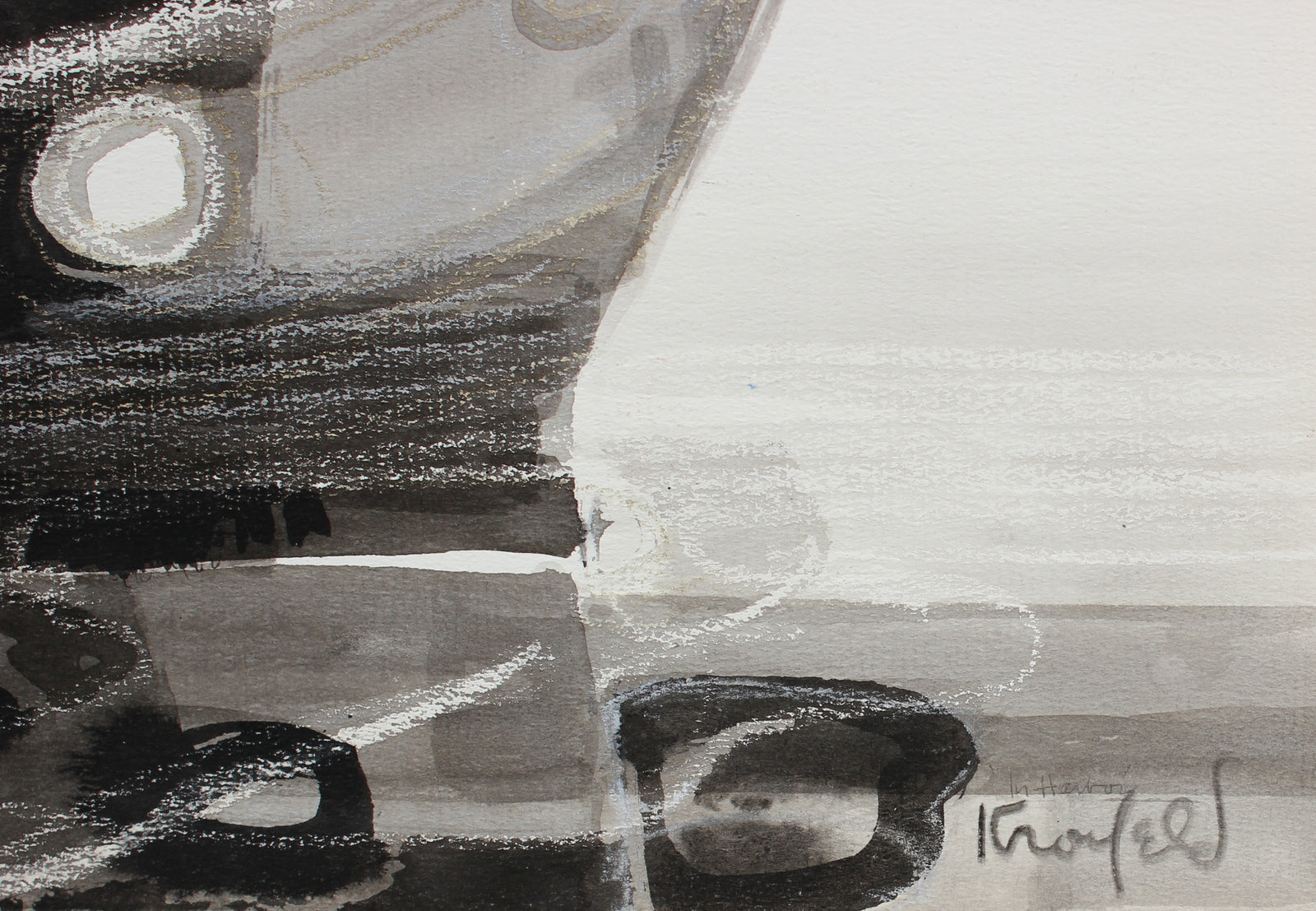 Ship at Harbor<br>1960-80s Oil Pastel & Ink<br><br>#99483