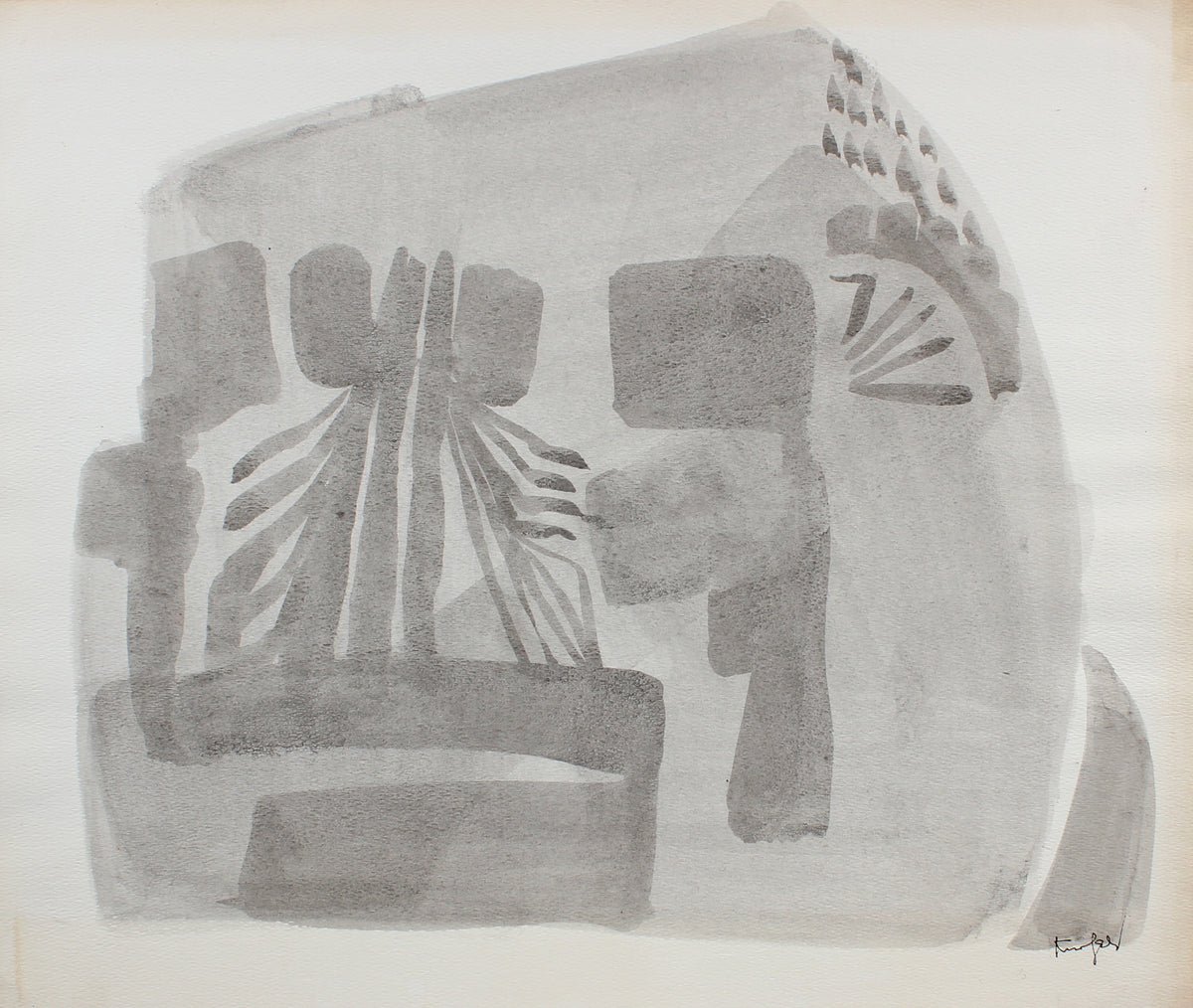 Gray-Toned Brushstroke Abstract &lt;br&gt;1960-80s Ink &lt;br&gt;&lt;br&gt;#99485