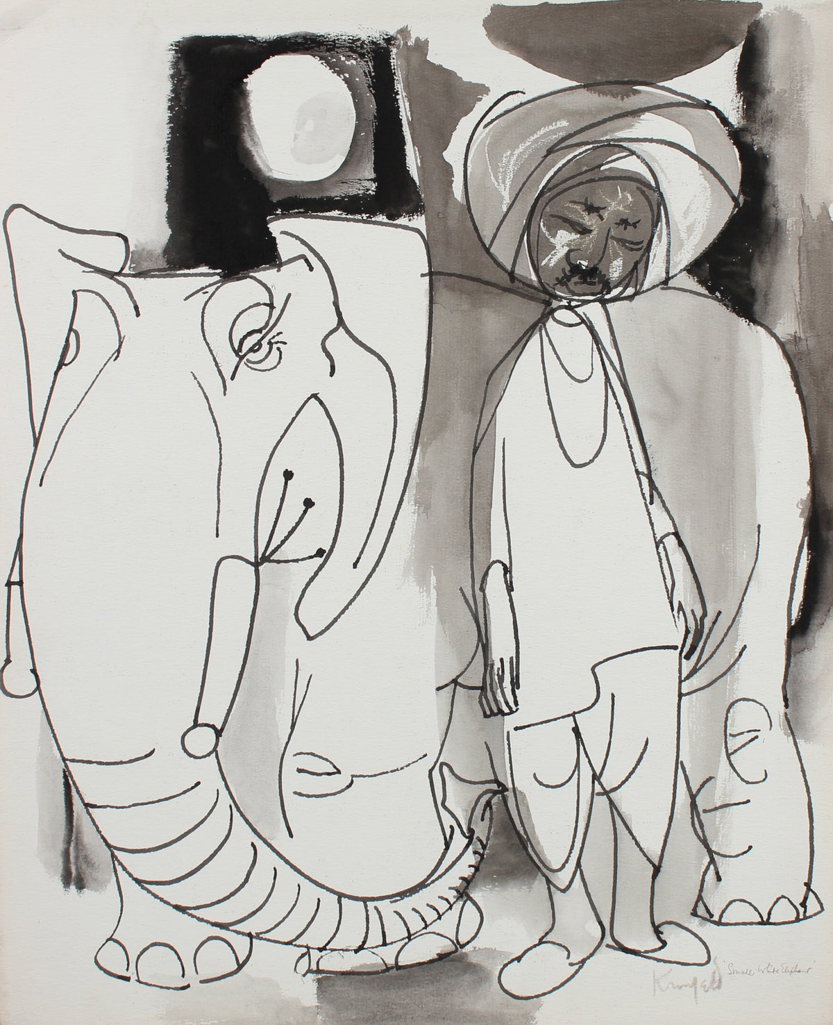 &lt;i&gt;Small White Elephant&lt;/i&gt; &lt;br&gt;1960-80s Oil Pastel &amp; Ink &lt;br&gt;&lt;br&gt;#99493