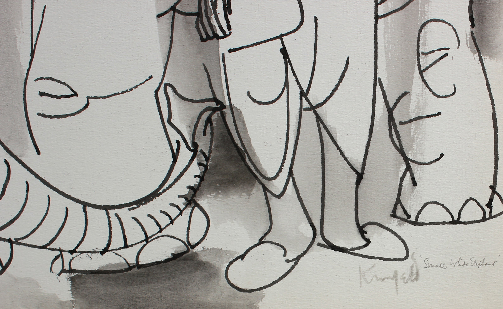 <i>Small White Elephant</i> <br>1960-80s Oil Pastel & Ink <br><br>#99493