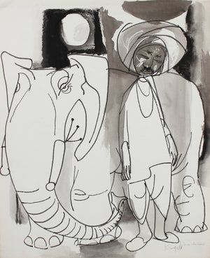 <i>Small White Elephant</i> <br>1960-80s Oil Pastel & Ink <br><br>#99493