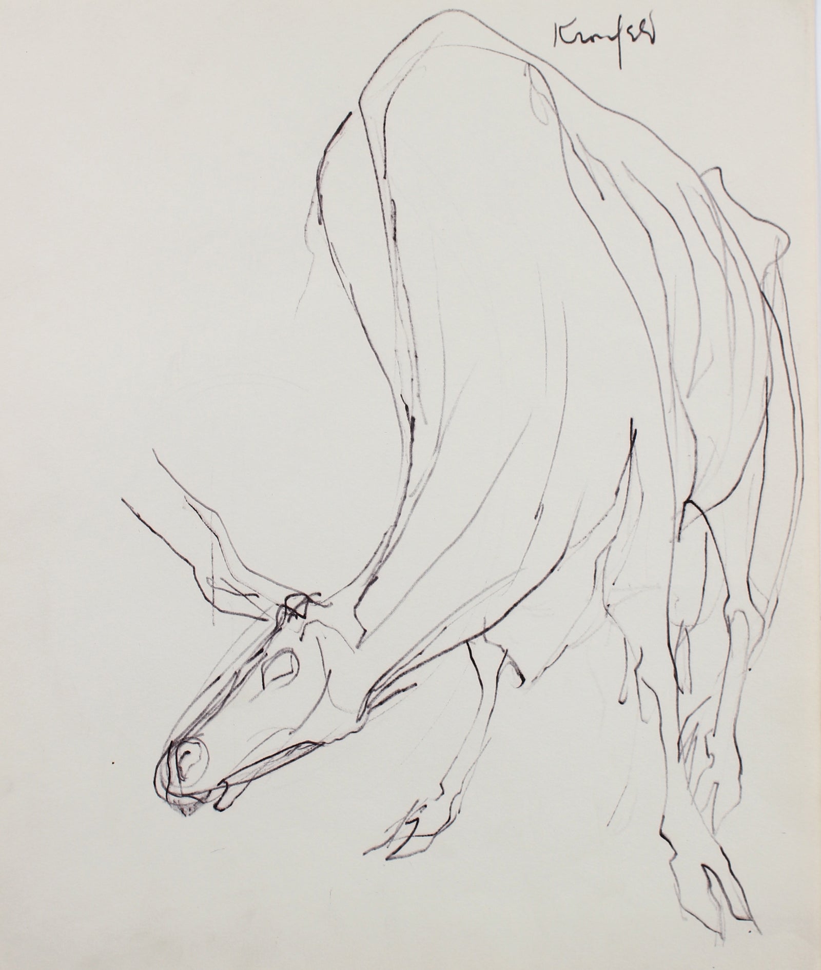 Modernist Water Buffalo<br>1960-80s Ink<br><br>#99510