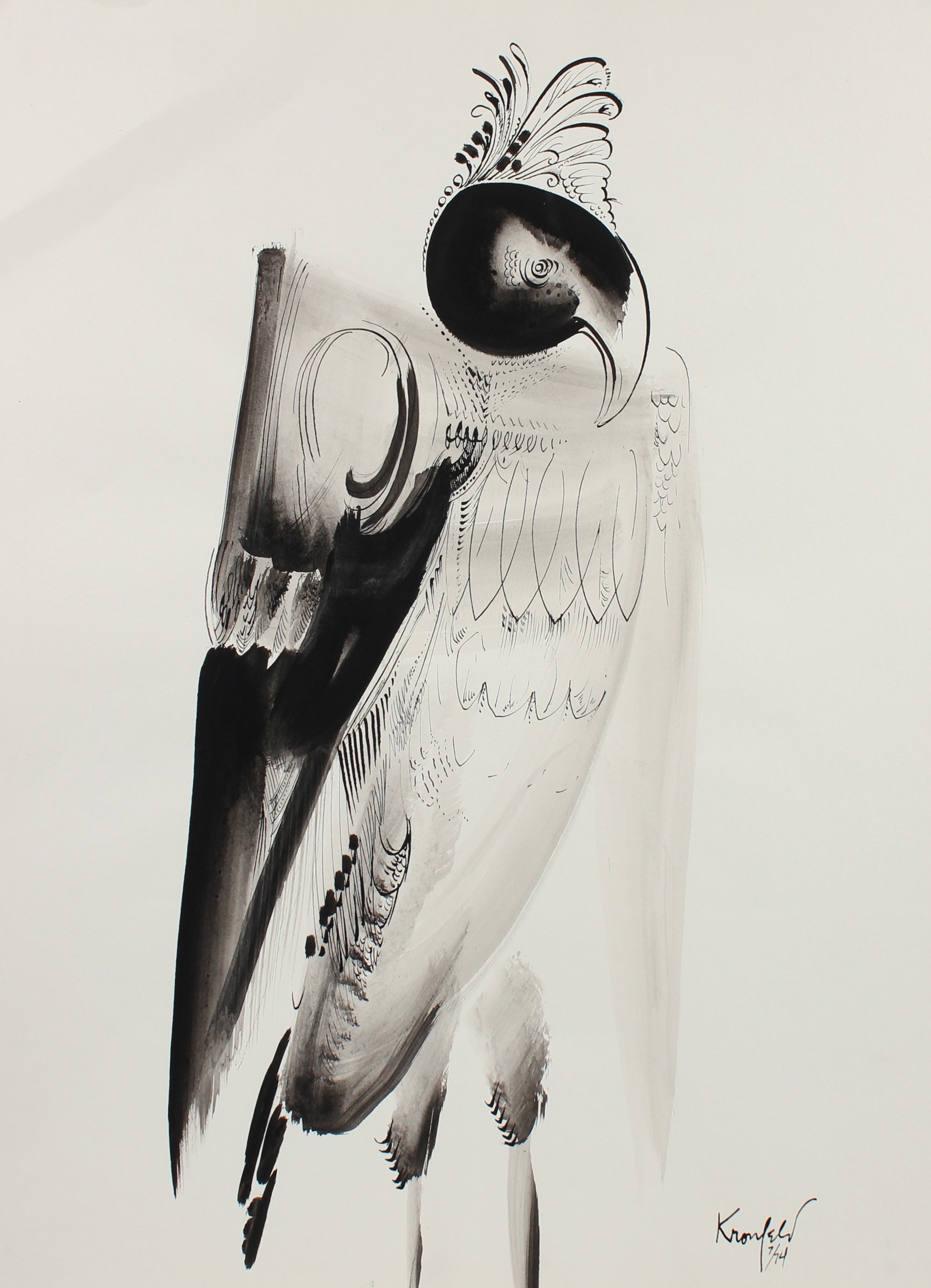 Vintage Monochrome Parrot <br>1974 Ink <br><br>#99518