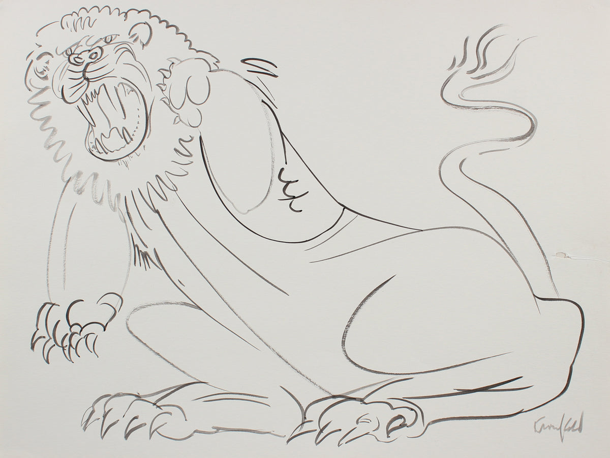 Calligraphic Lion Drawing &lt;br&gt;1980s Ink &lt;br&gt;&lt;br&gt;#99524