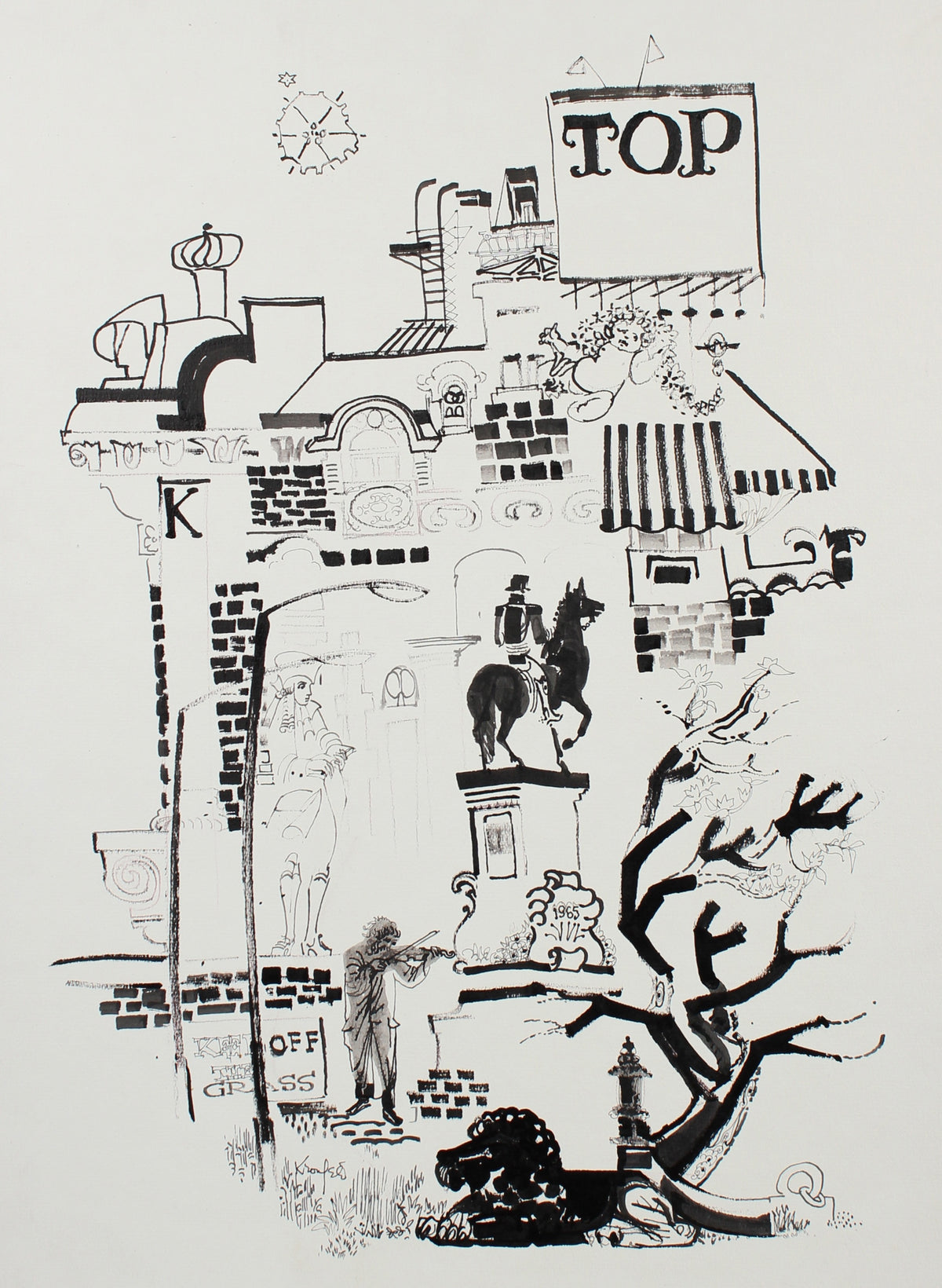 TOP City Scene &lt;br&gt;1965 Ink Drawing &lt;br&gt;&lt;br&gt;#99539