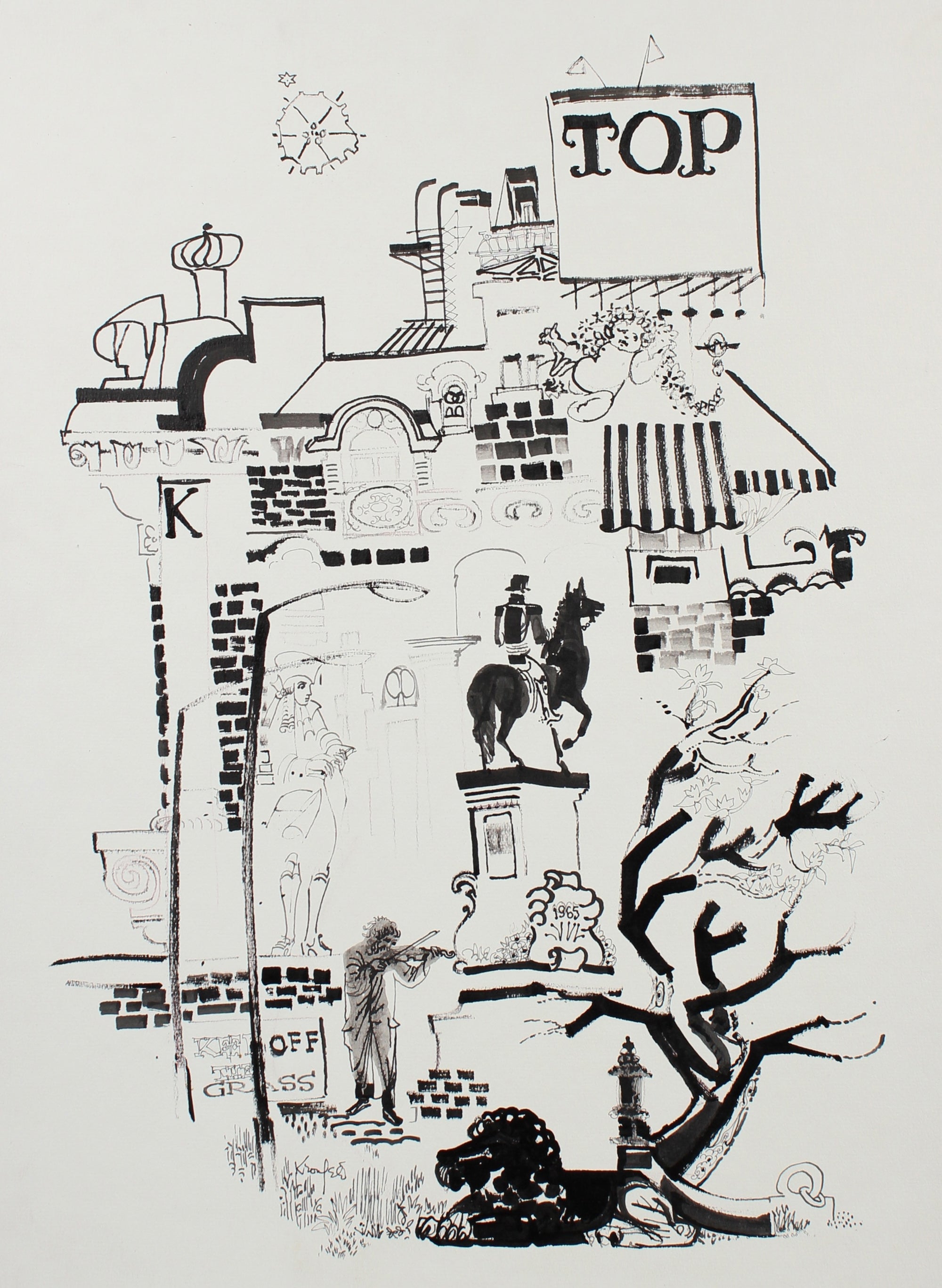 TOP City Scene <br>1965 Ink Drawing <br><br>#99539