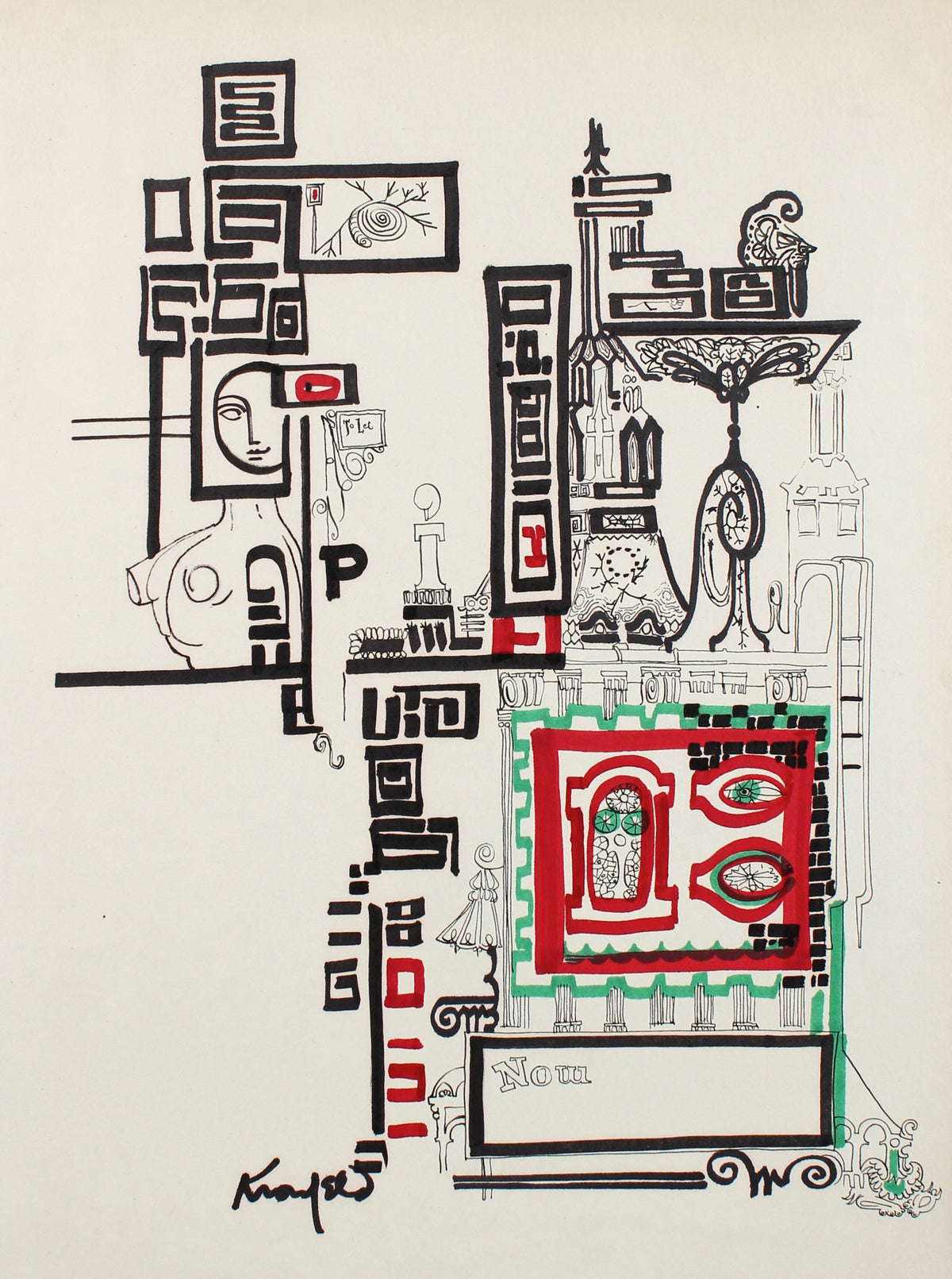 Architectural Fantasy Drawing&lt;br&gt;1960s Ink&lt;br&gt;&lt;br&gt;#99540