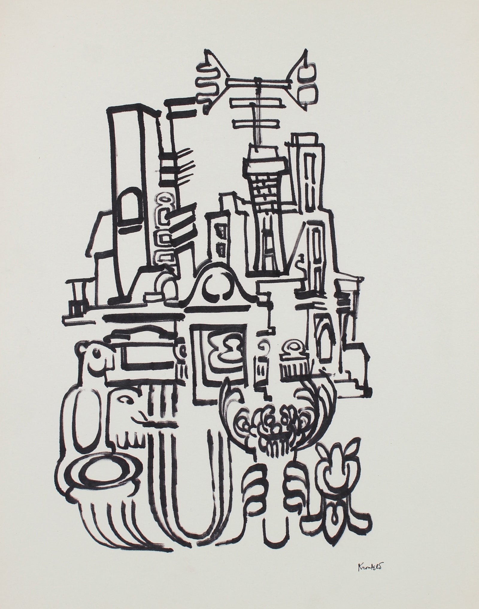 Surreal Architectural City Details<br>1960s Ink<br><br>#99544