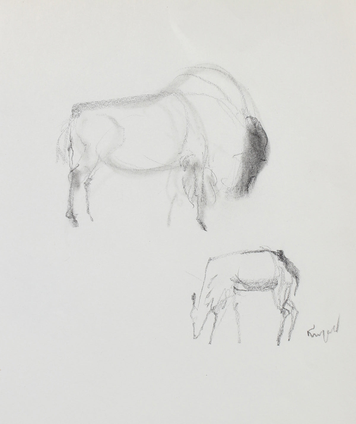 Monochrome Buffalo and Deer <br>1960-80s Ink<br><br>#99545