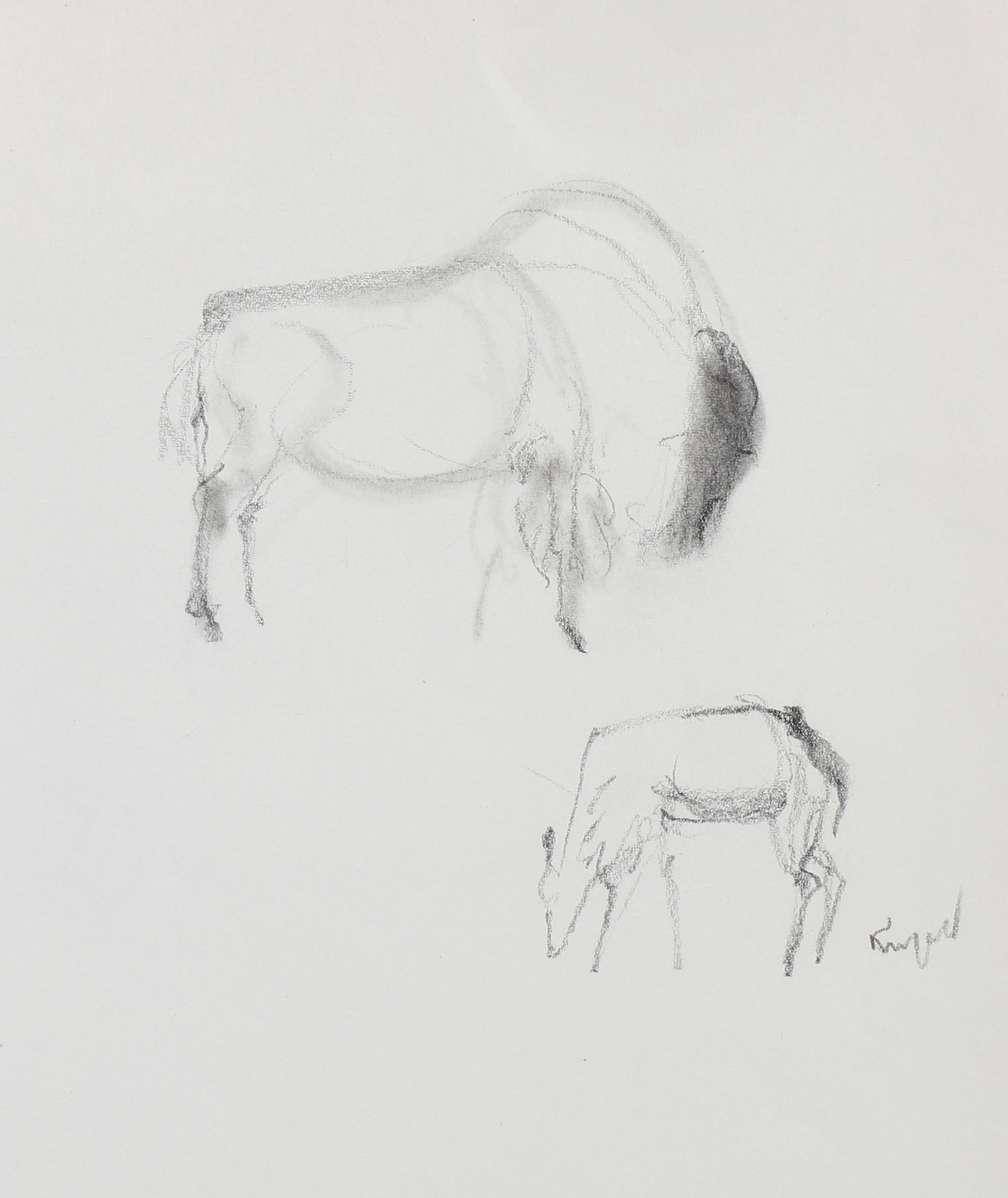 Monochrome Buffalo and Deer <br>1960-80s Ink<br><br>#99545