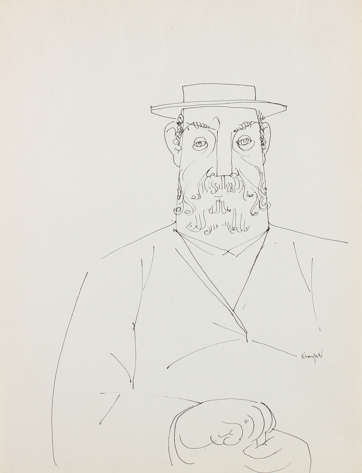 Pensive Man in Hat &lt;br&gt;1960-80s Ink &lt;br&gt;&lt;br&gt;#99548
