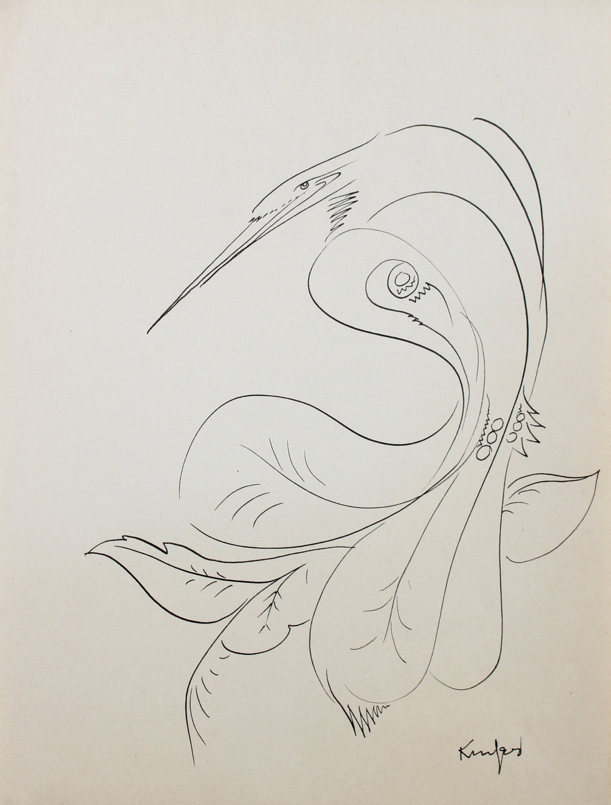 Elegant Bird &lt;br&gt;1970-80s Ink&lt;br&gt;&lt;br&gt;#99555