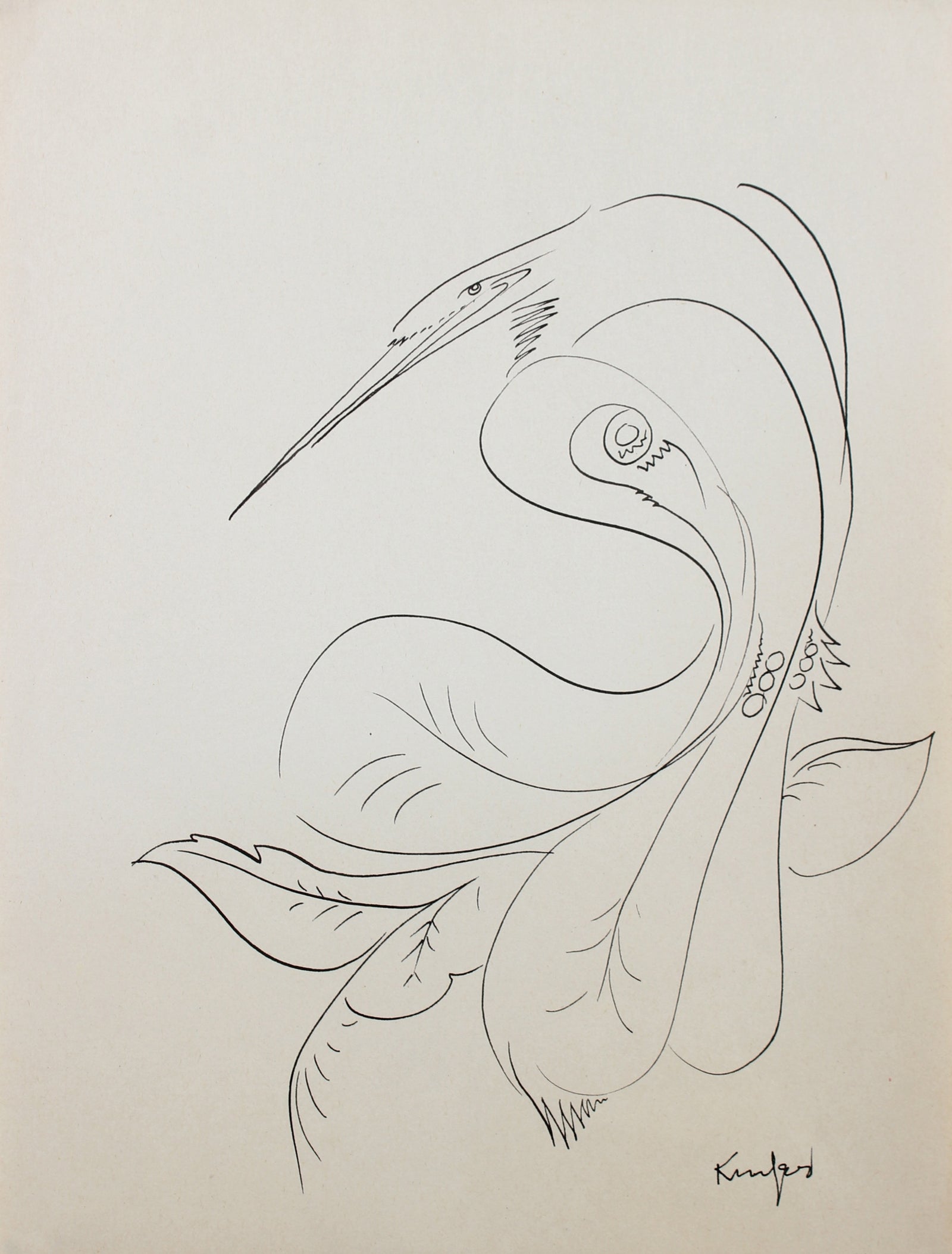 Elegant Bird <br>1970-80s Ink<br><br>#99555