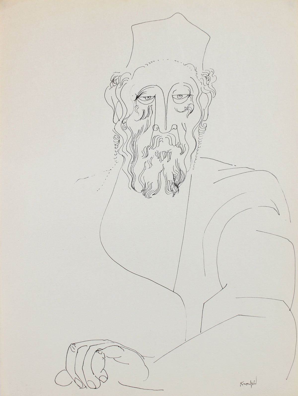 Contemplative Man in Hat &lt;br&gt;1960-80s Ink &lt;br&gt;&lt;br&gt;#99558