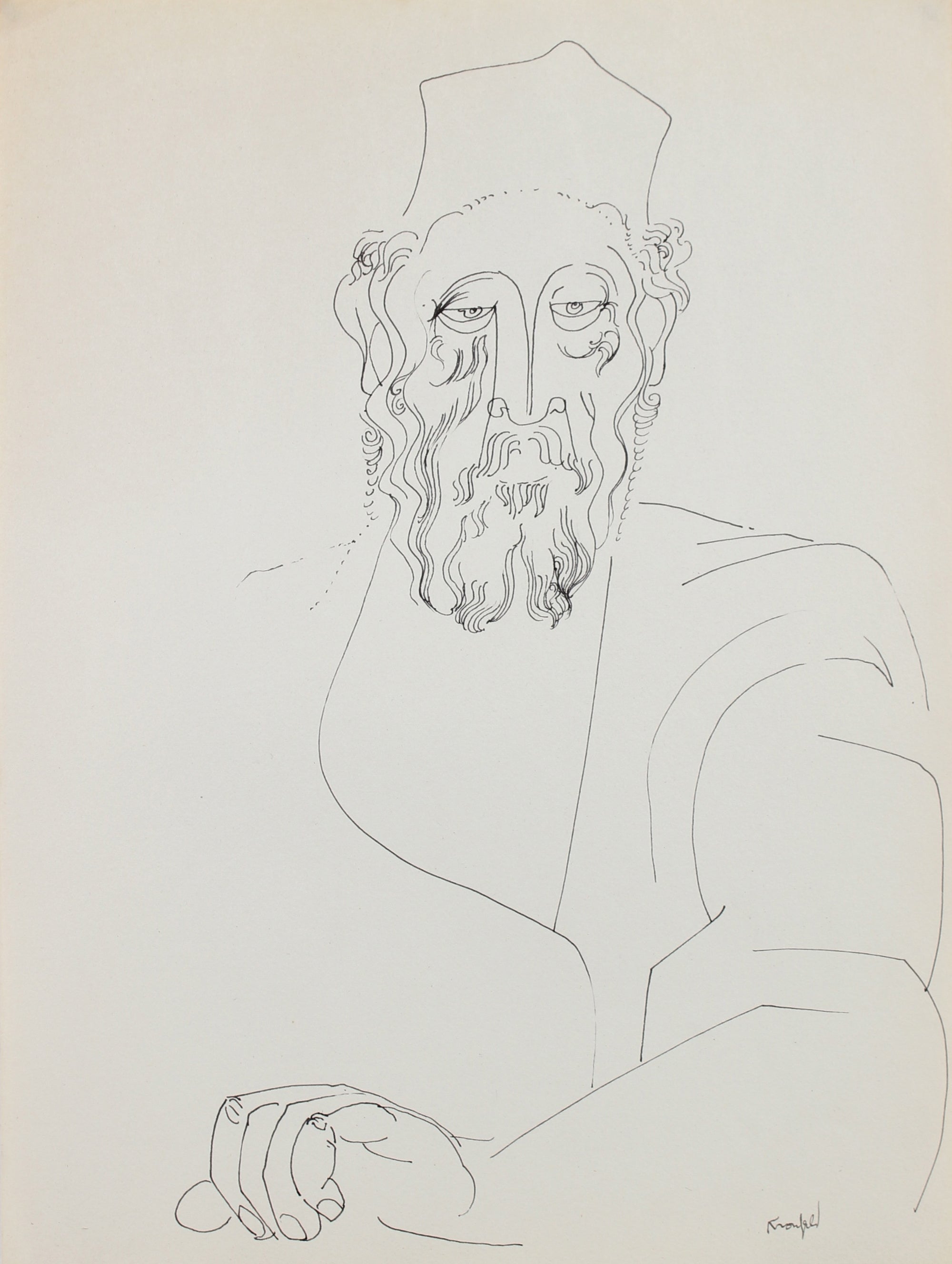 Contemplative Man in Hat <br>1960-80s Ink <br><br>#99558