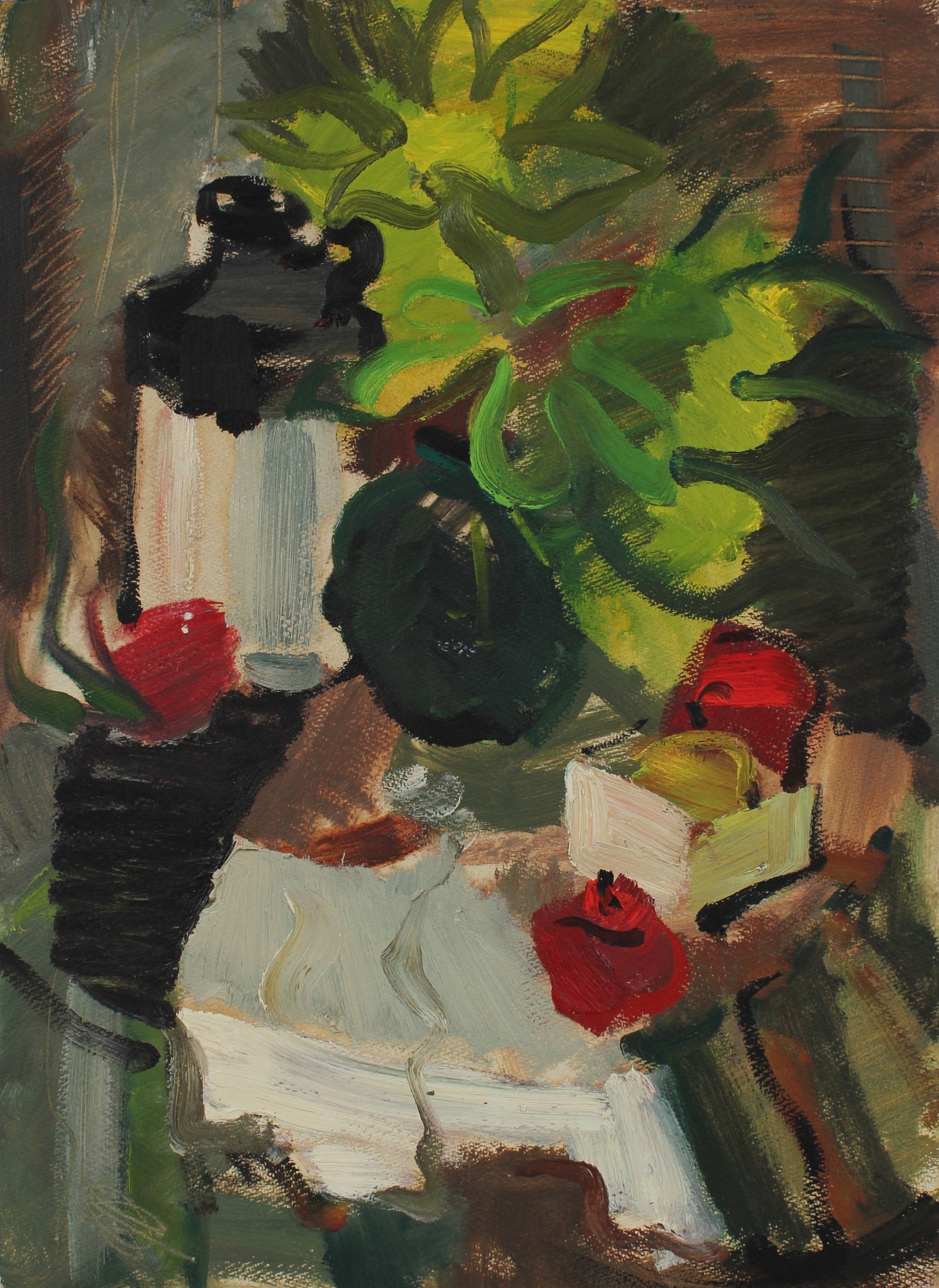 Modernist Fruit & Fern Still Life <br>1943 Oil <br><br>#99606