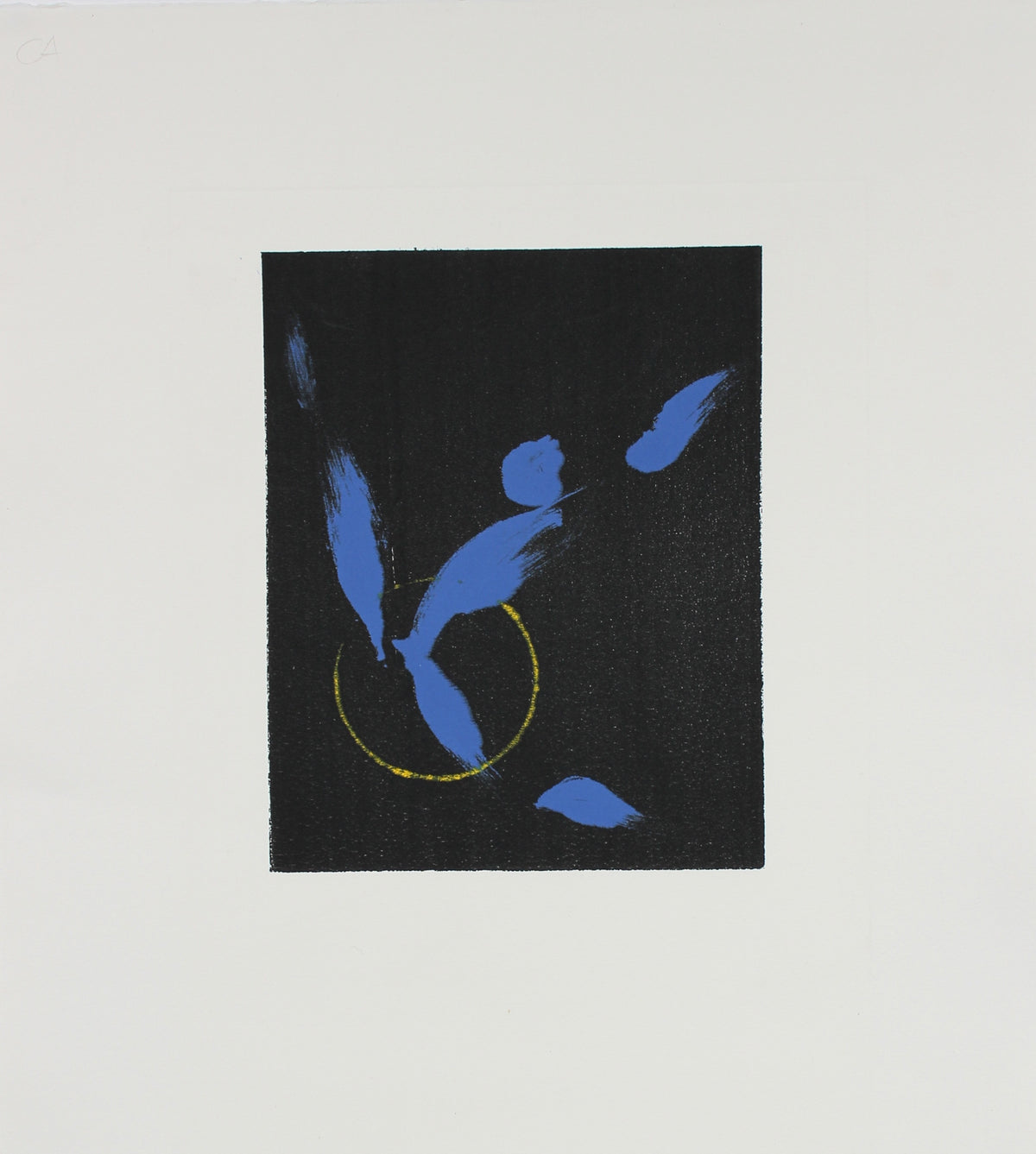 Abstract Print in Black Blue and Yellow<br>1990-2000s Monotype <br><br>#99633