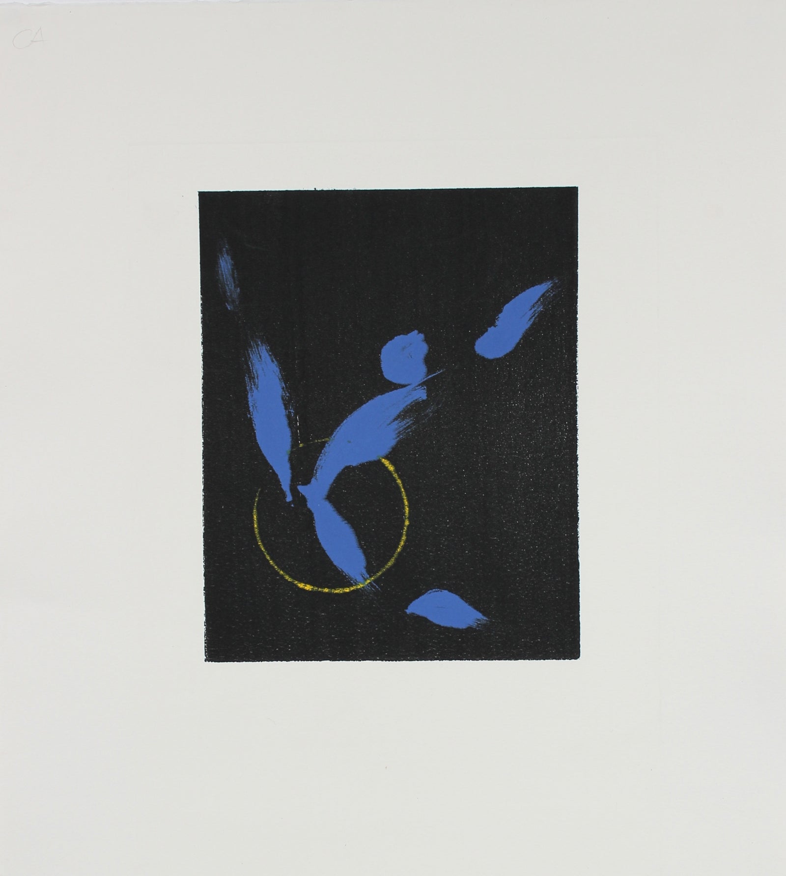Abstract Print in Black Blue and Yellow<br>1990-2000s Monotype <br><br>#99633
