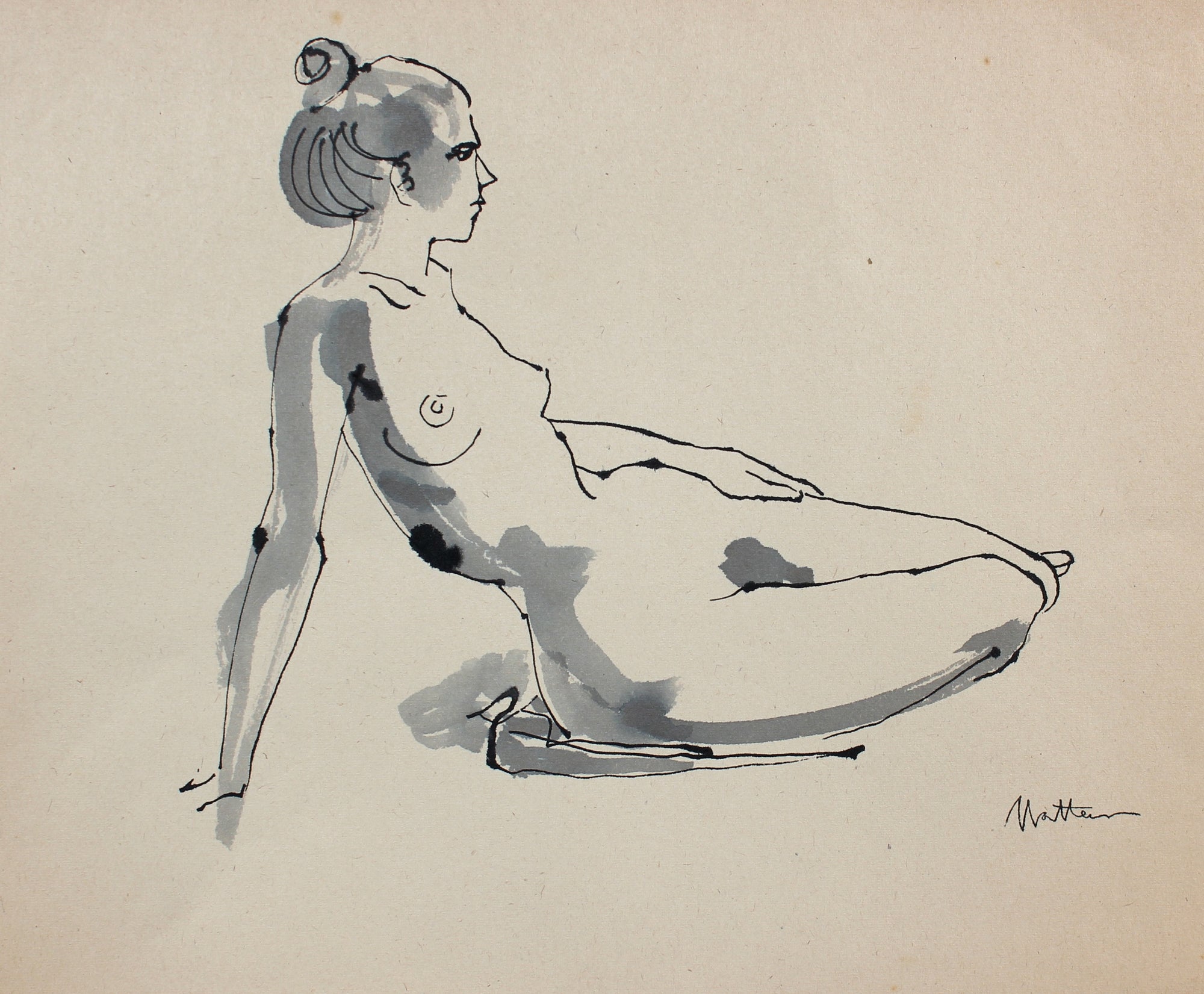Recling Nude Female Figure Study <br>20th Century Ink <br><br>#99725