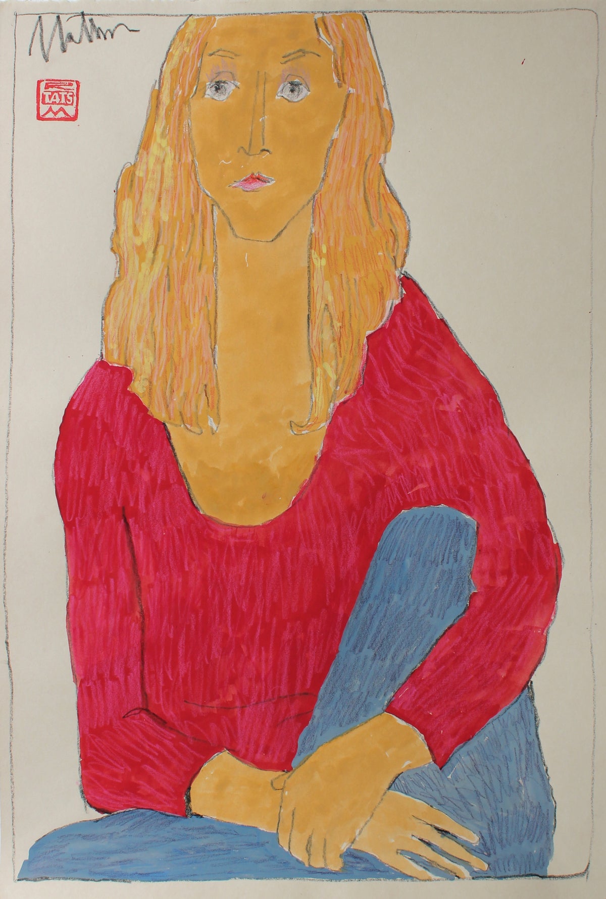 Female Portrait Drawing&lt;br&gt;20th Century Gouache and Colored Pencil &lt;br&gt;&lt;br&gt;#99731