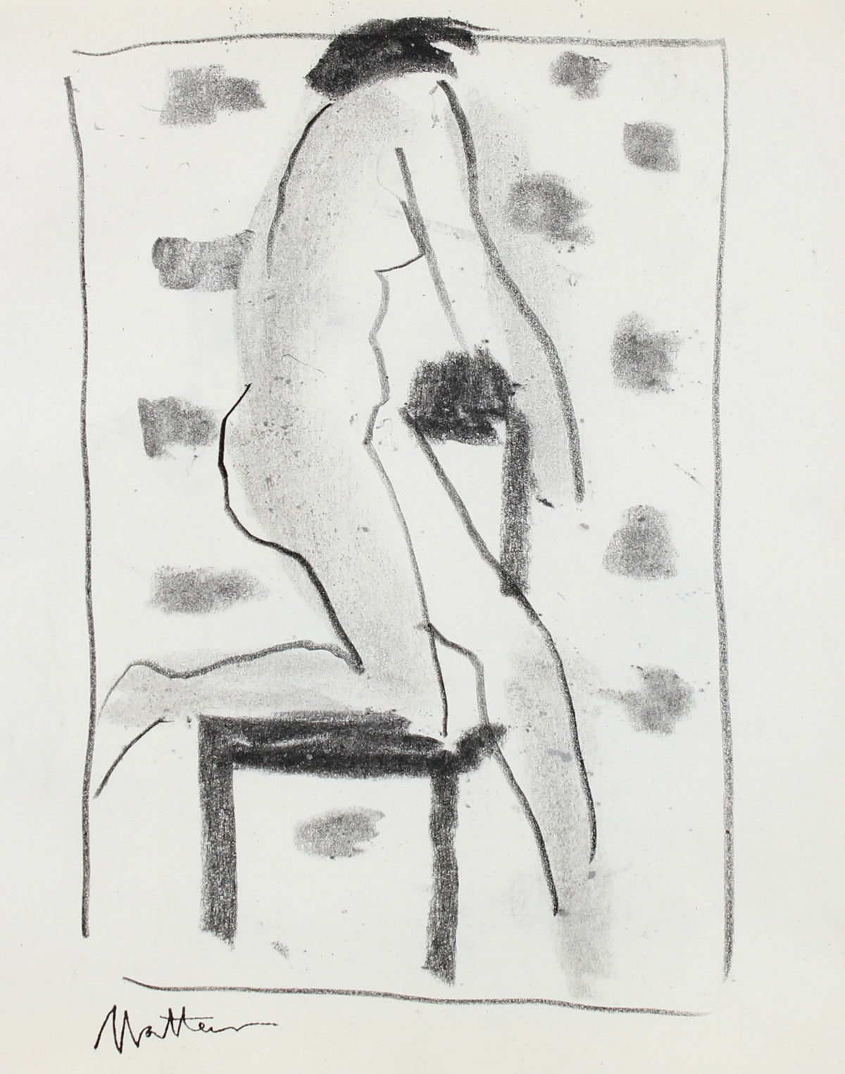 Model with Chair Figure Study &lt;br&gt;20th Century Charcoal &lt;br&gt;&lt;br&gt;#99747