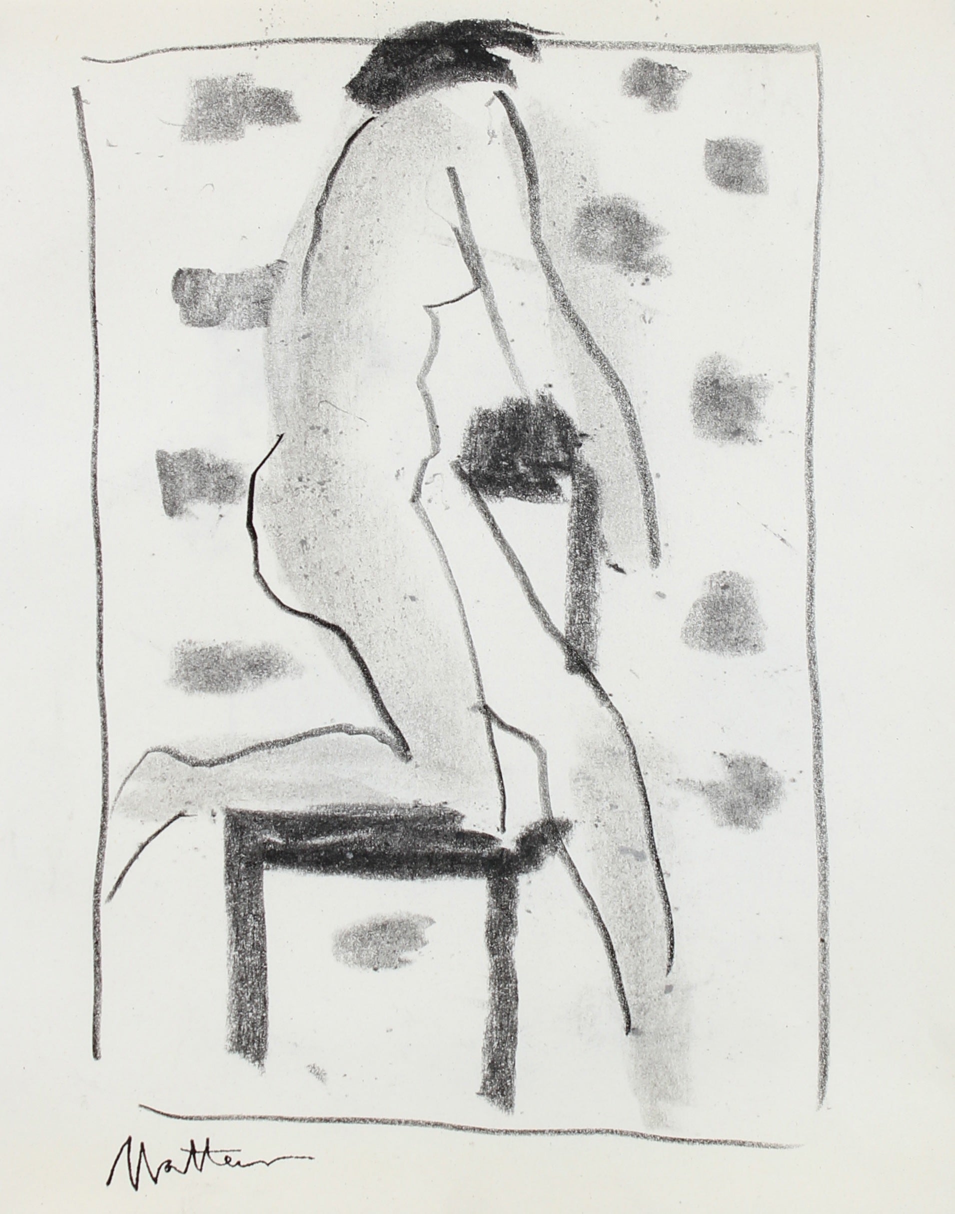 Model with Chair Figure Study <br>20th Century Charcoal <br><br>#99747