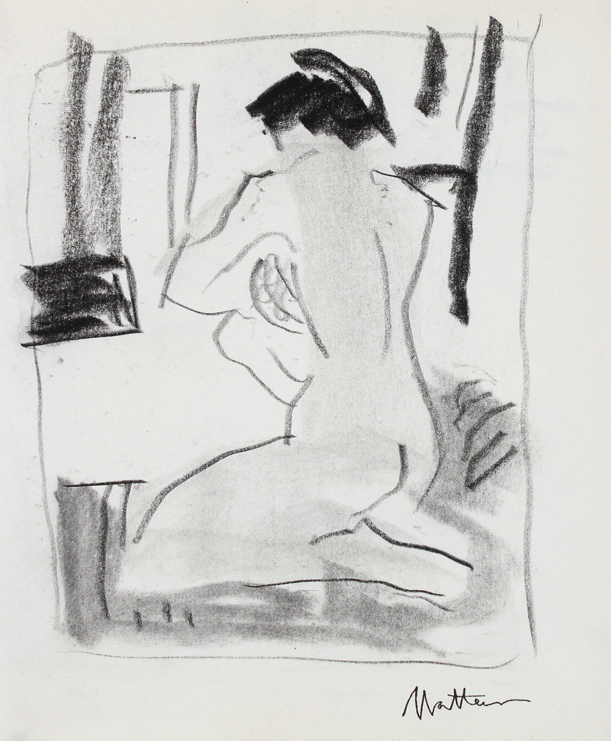 Seated Nude Figure Study &lt;br&gt;20th Century Charcoal &lt;br&gt;&lt;br&gt;#99748