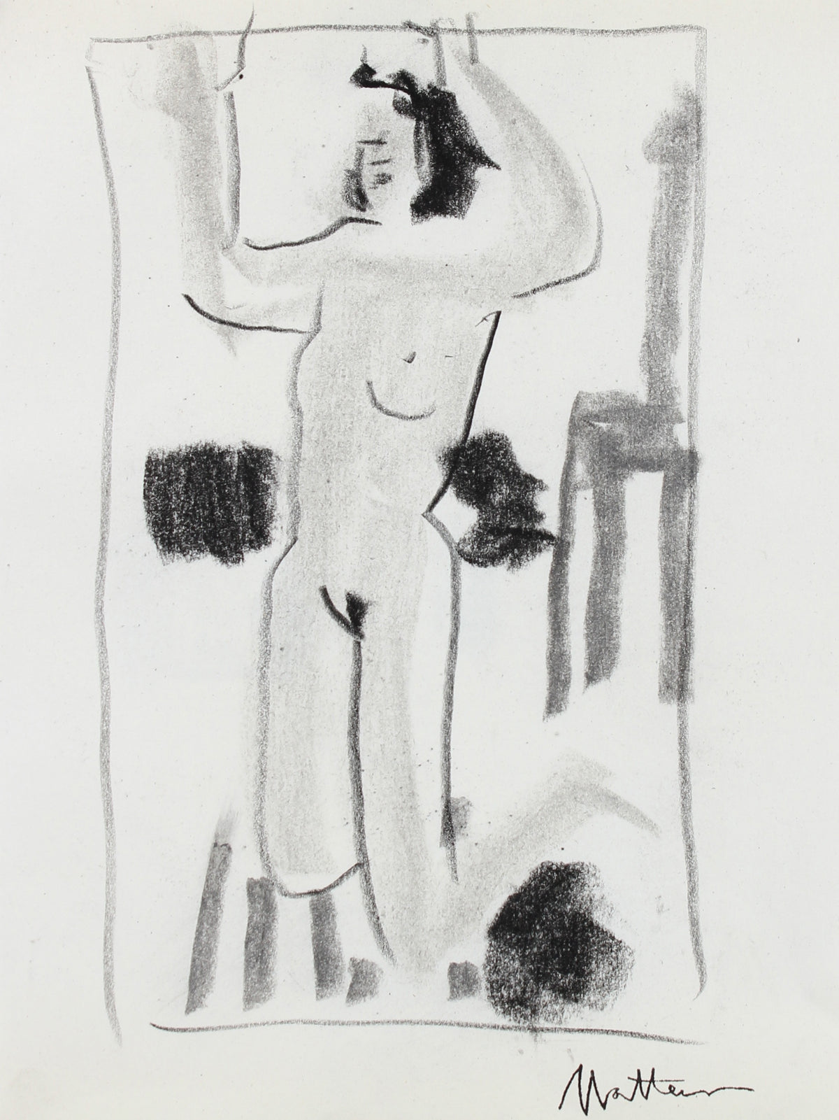 Reaching Nude &lt;br&gt;20th Century Charcoal Figure Study &lt;br&gt;&lt;br&gt;#99749
