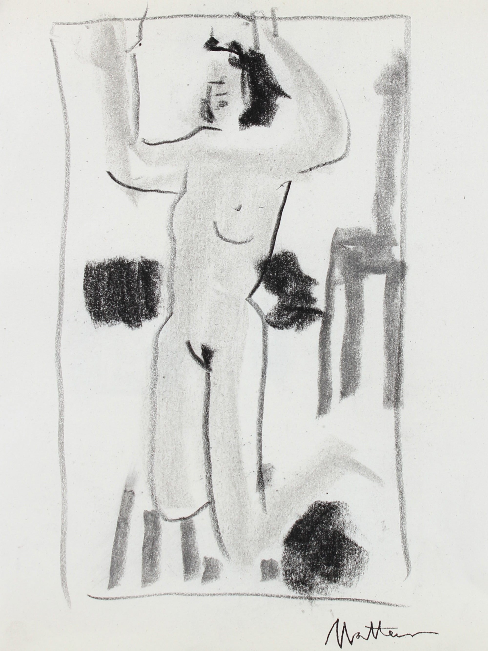 Reaching Nude <br>20th Century Charcoal Figure Study <br><br>#99749