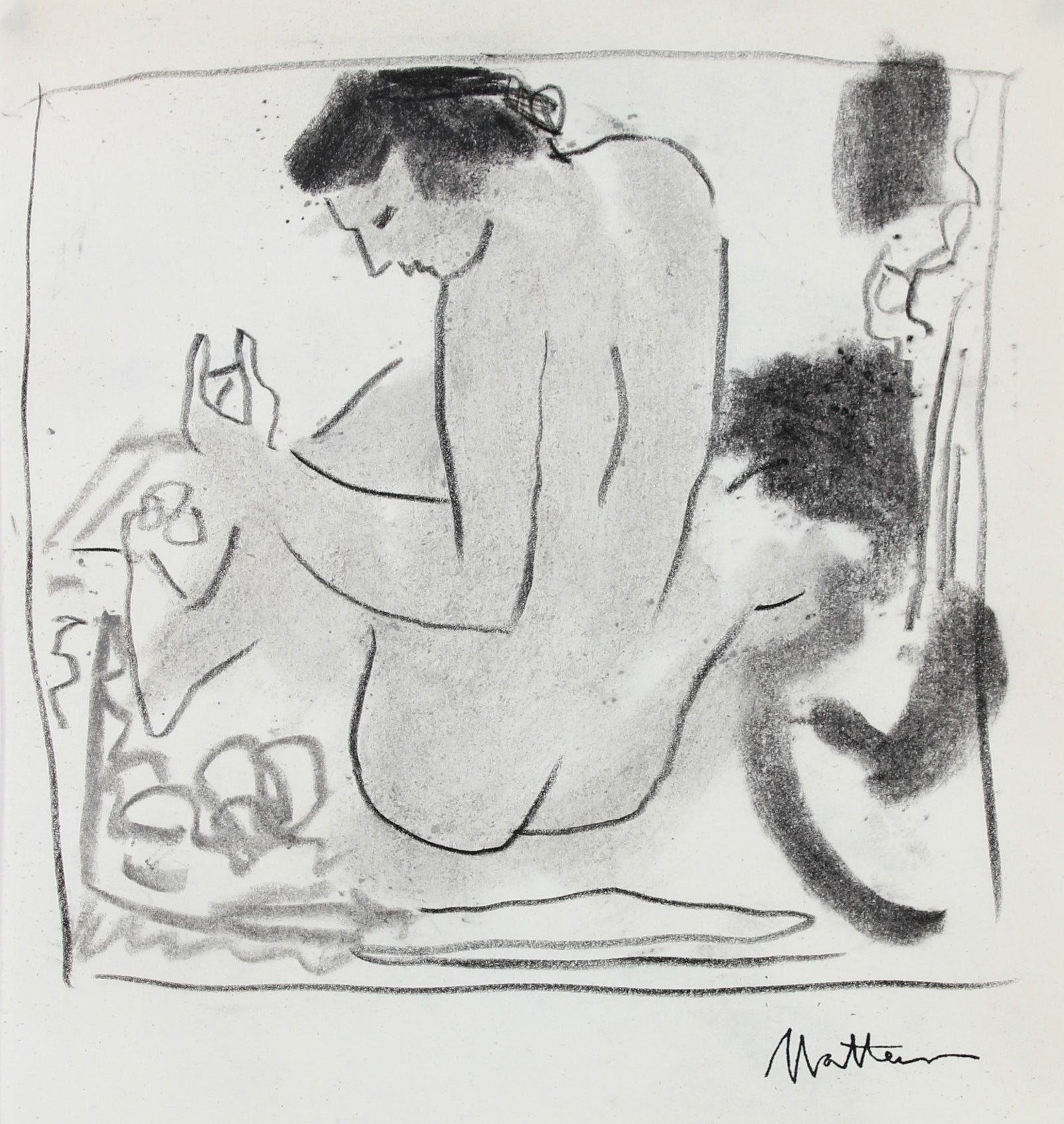 Monochromatic Minimalist Nude Study <br>20th Century Charcoal <br><br>#99758