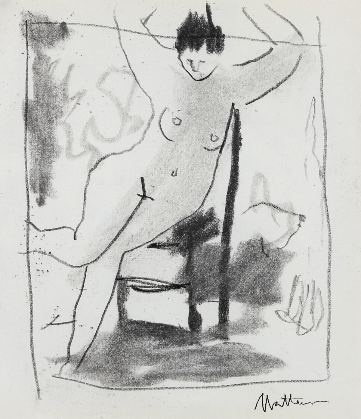 Woman with Chair Study &lt;br&gt;20th Century Charcoal &lt;br&gt;&lt;br&gt;#99762