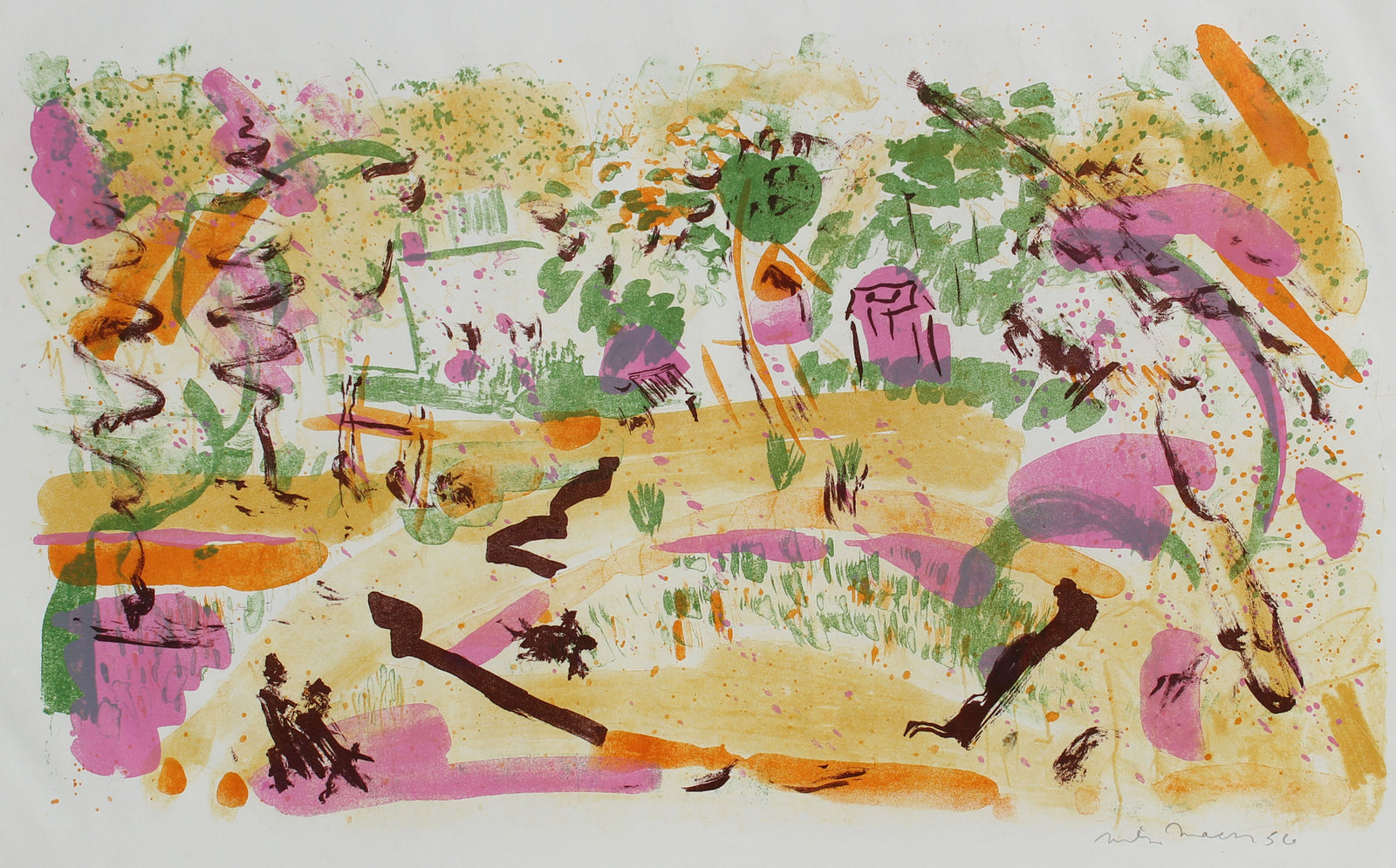 Energetic Vintage Abstract Landscape <br>1956 Lithograph <br><br> #99793