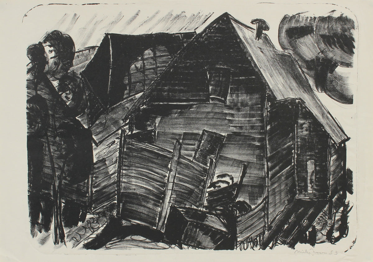 Monochrome Abstracted Barn&lt;br&gt;1953 Lithograph&lt;br&gt;&lt;br&gt;#99811